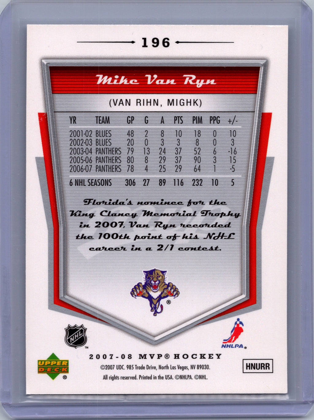 2007-08 Upper Deck MVP #196 Mike Van Ryn