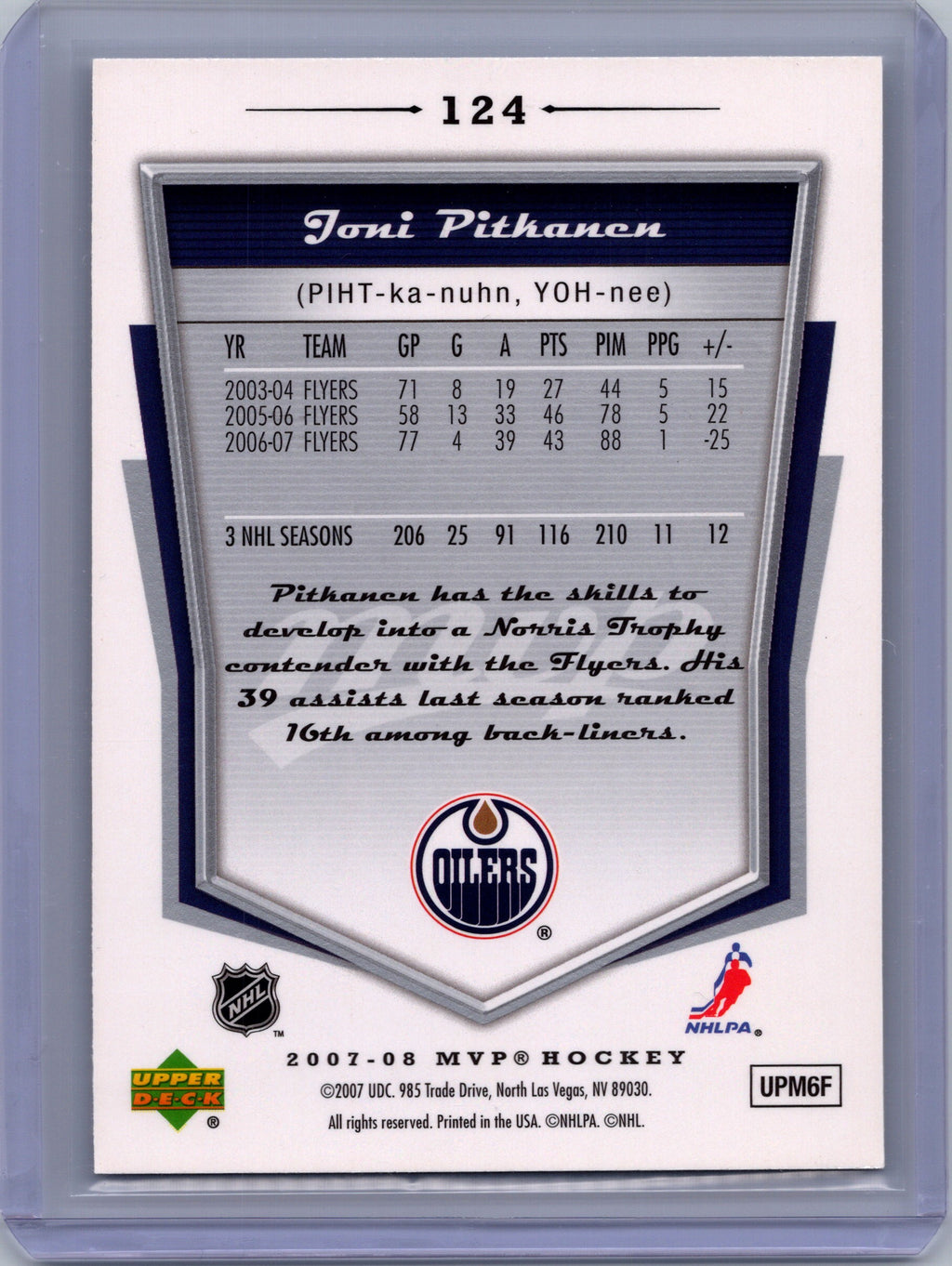 2007-08 Upper Deck MVP #124 Joni Pitkanen