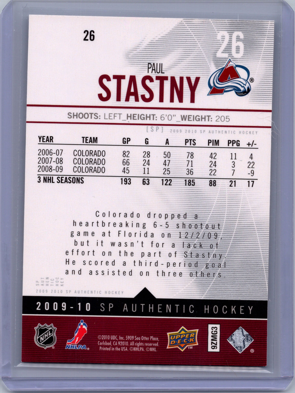 2009-10 SP Authentic #26 Paul Stastny