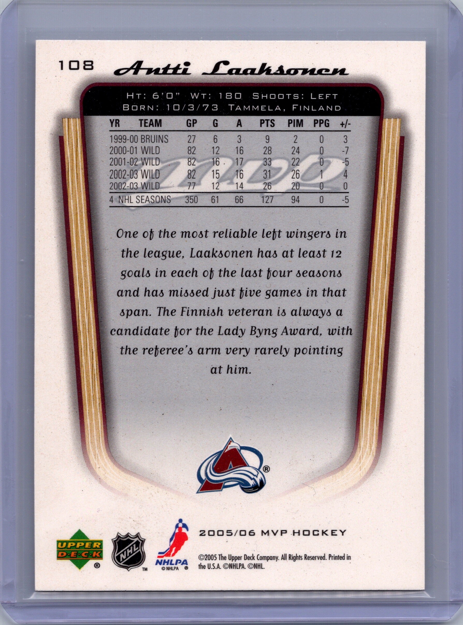 2005-06 Upper Deck MVP #108 Antti Laaksonen