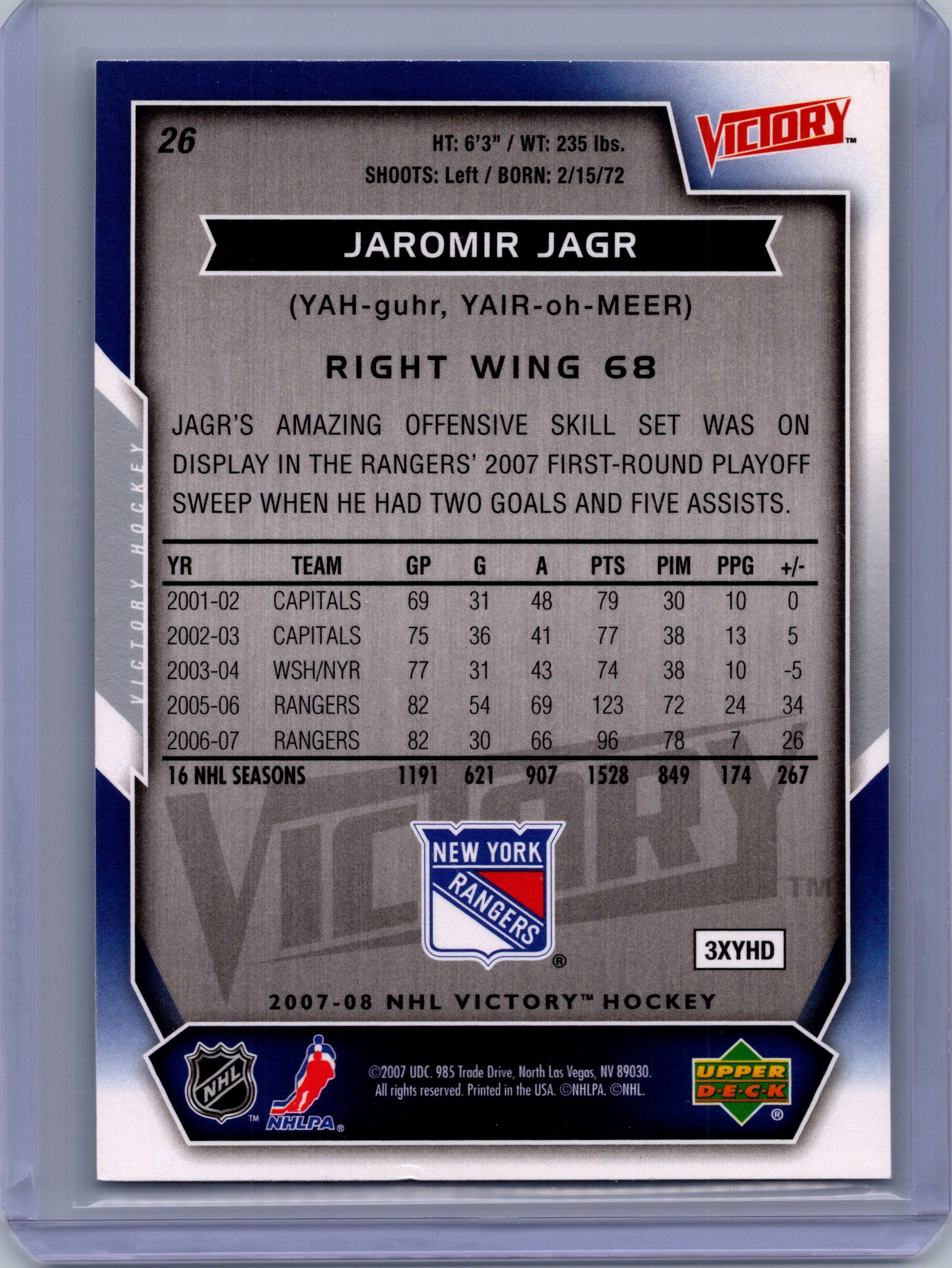 2007-08 Upper Deck Victory #26 Jaromir Jagr