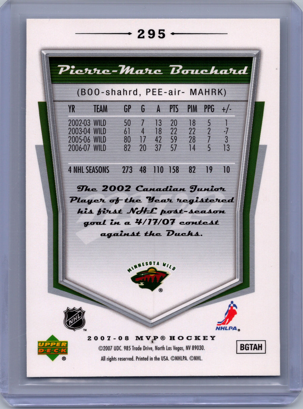 2007-08 Upper Deck MVP #295 Pierre-Marc Bouchard