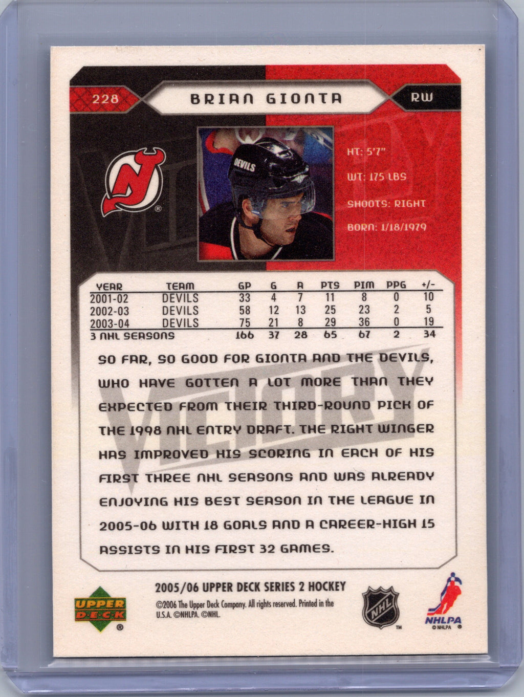 2005-06 Upper Deck #228 Brian Gionta 2005-06 Upper Deck Victory Update