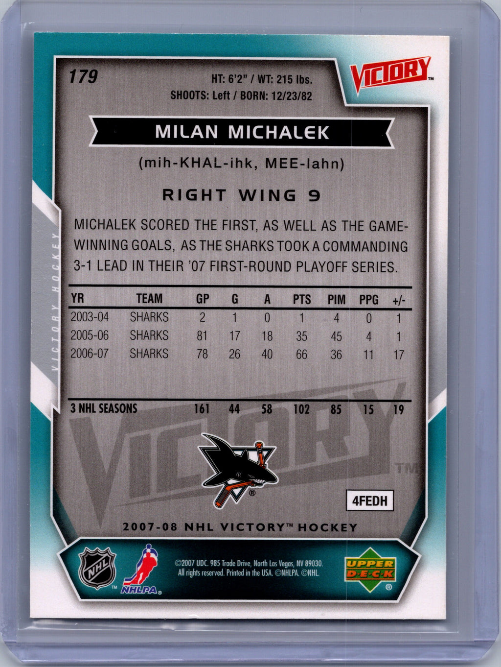 2007-08 Upper Deck Victory #179 Milan Michalek