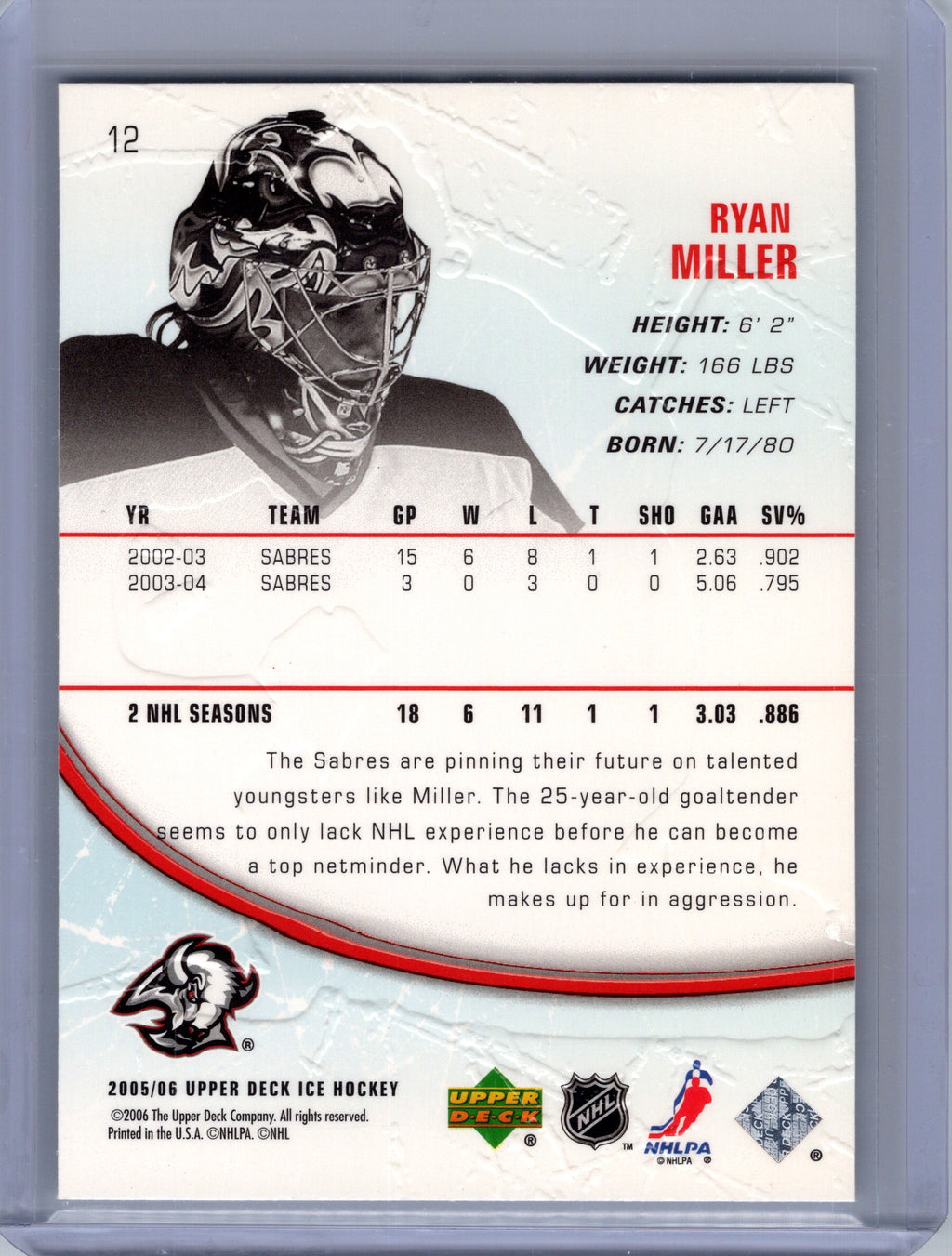 2005-06 Upper Deck Ice #12 Ryan Miller
