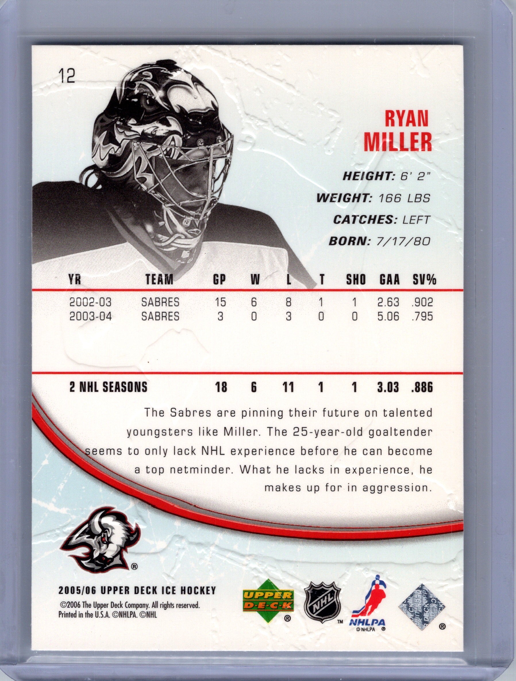 2005-06 Upper Deck Ice #12 Ryan Miller