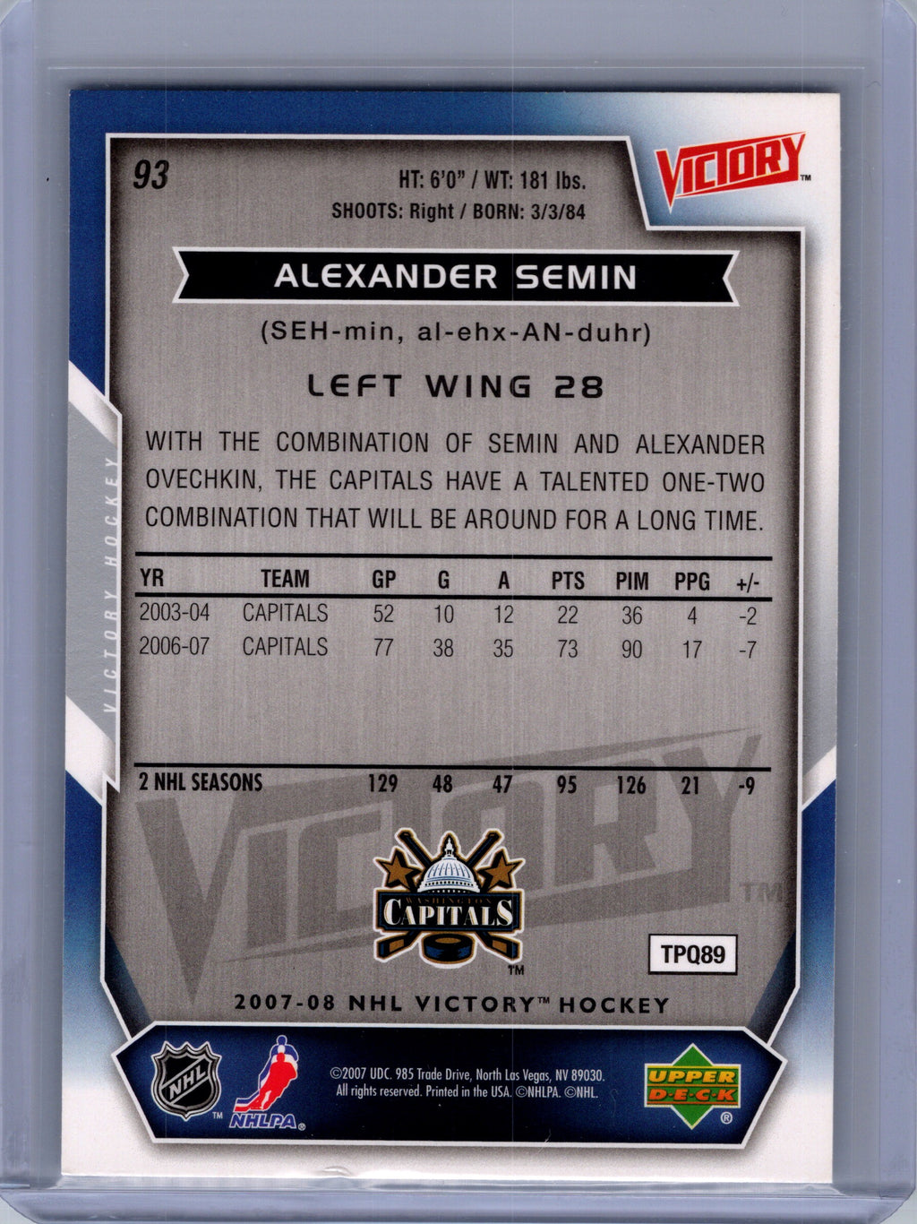 2007-08 Upper Deck Victory #93 Alexander Semin