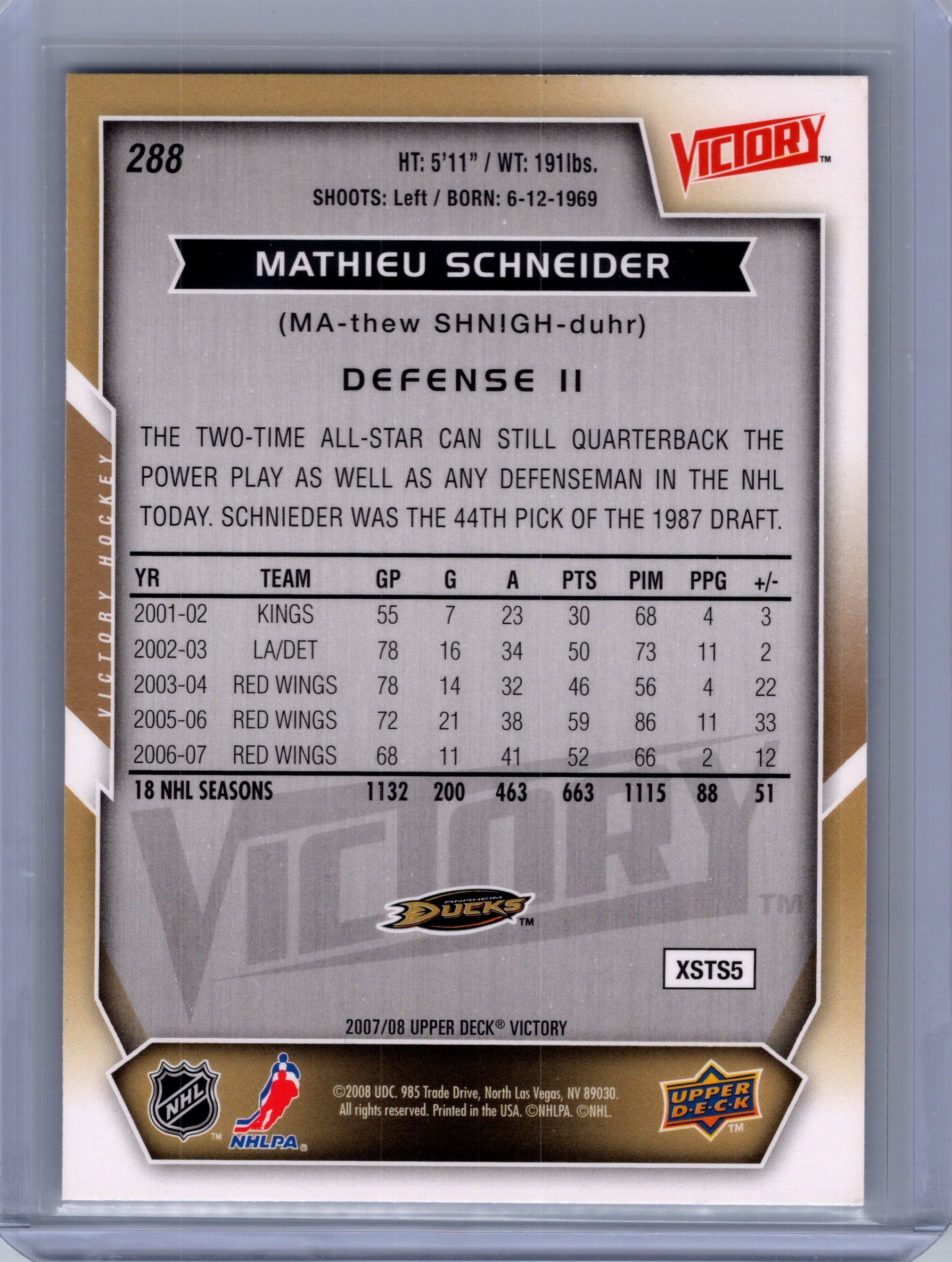 2007-08 Upper Deck #288 Mathieu Schneider 2007-08 Upper Deck Victory Update