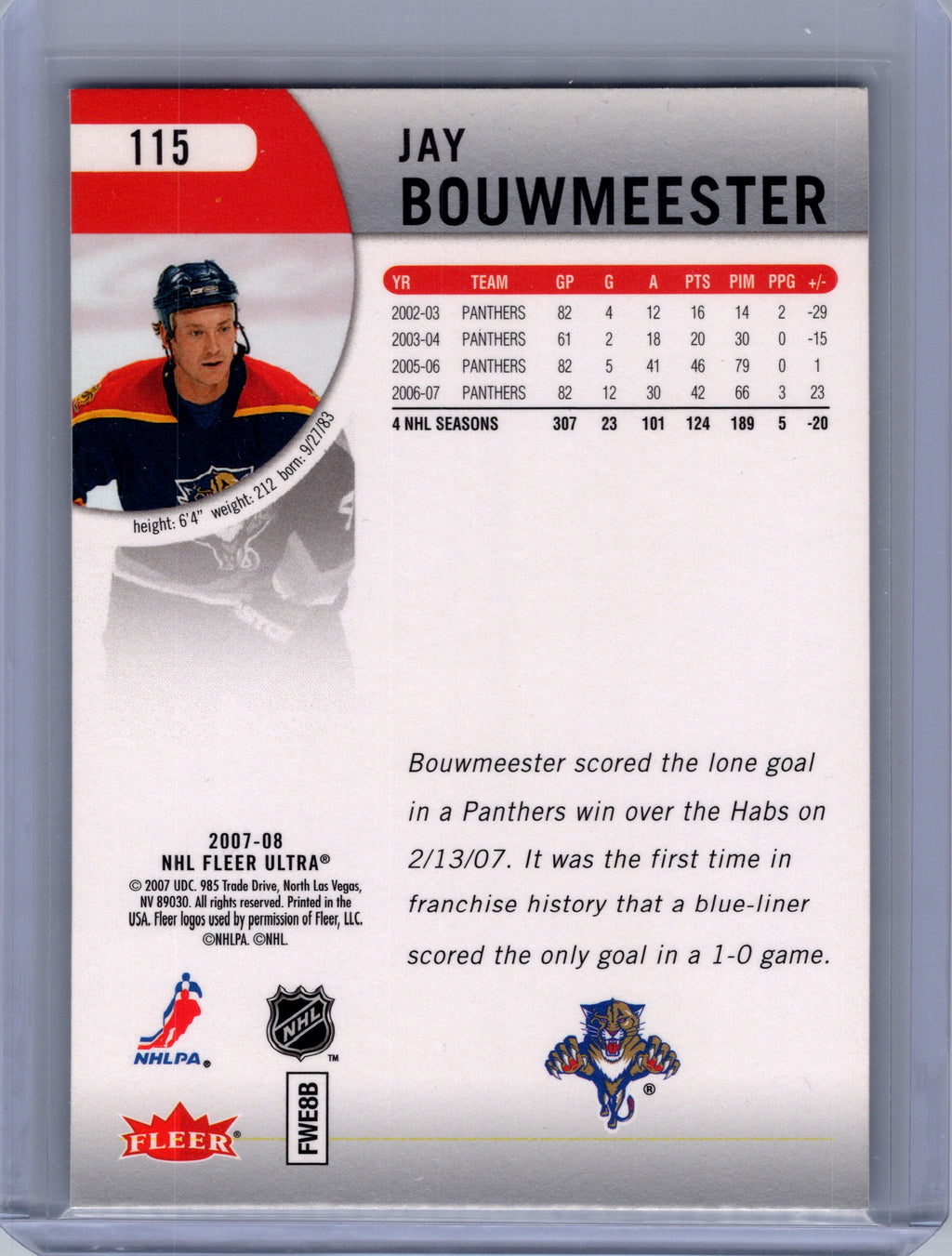 2007-08 Ultra #115 Jay Bouwmeester