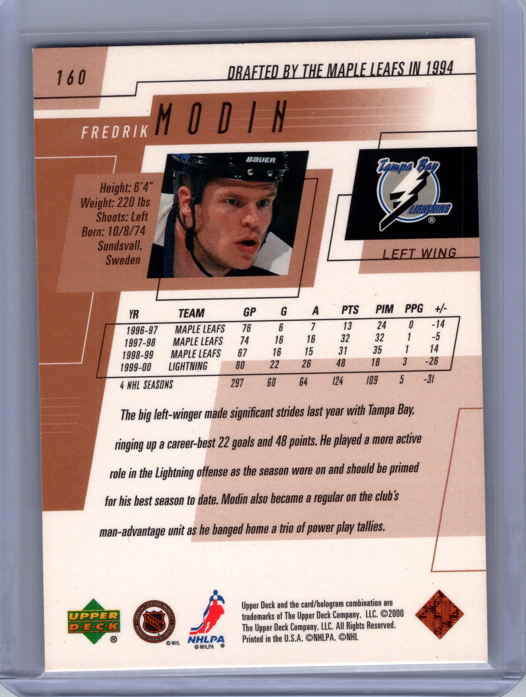 2000-01 Upper Deck #160 Fredrik Modin