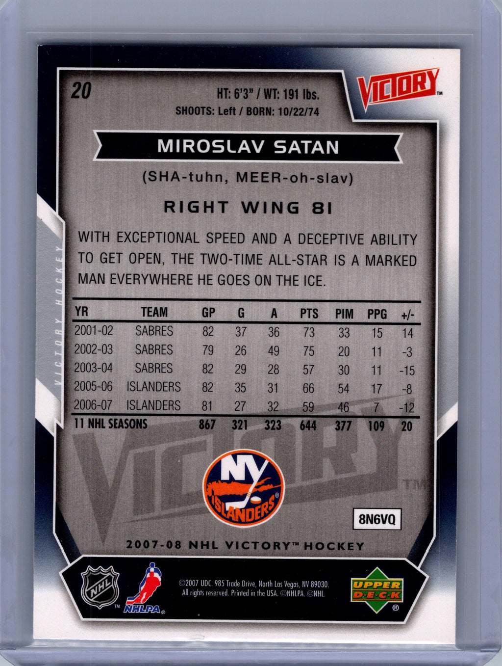 2007-08 Upper Deck Victory #20 Miroslav Satan