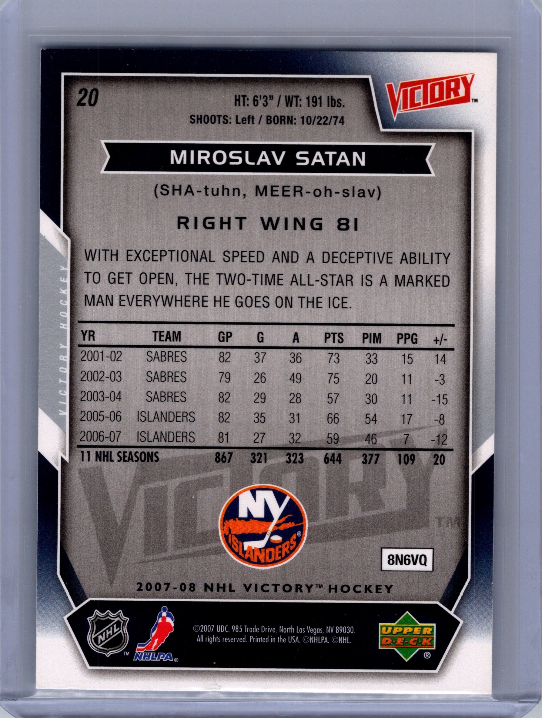 2007-08 Upper Deck Victory #20 Miroslav Satan