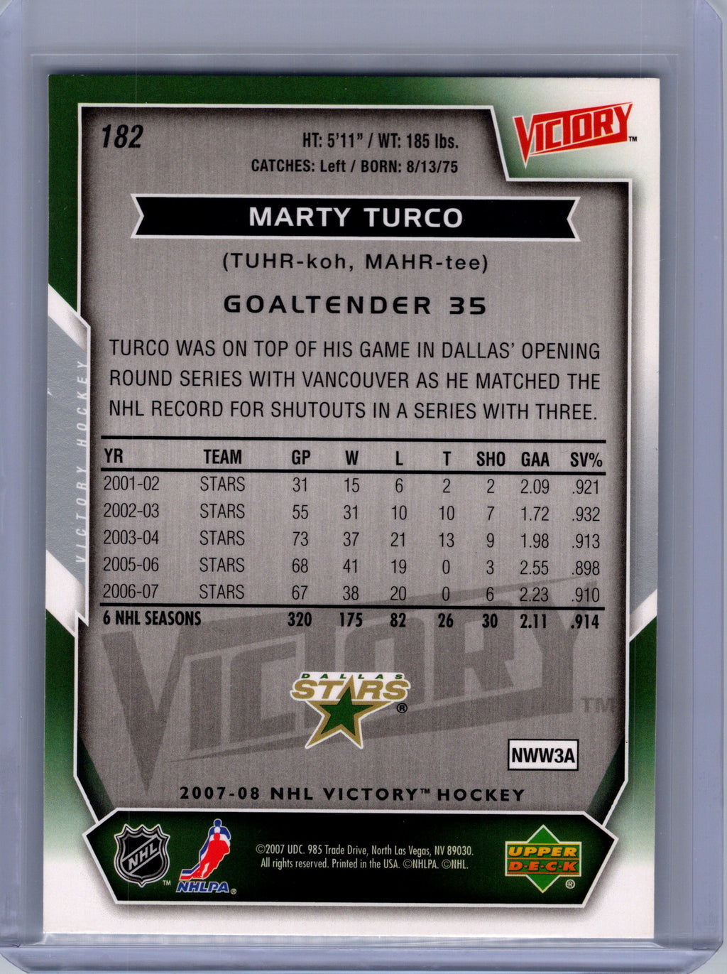 2007-08 Upper Deck Victory #182 Marty Turco
