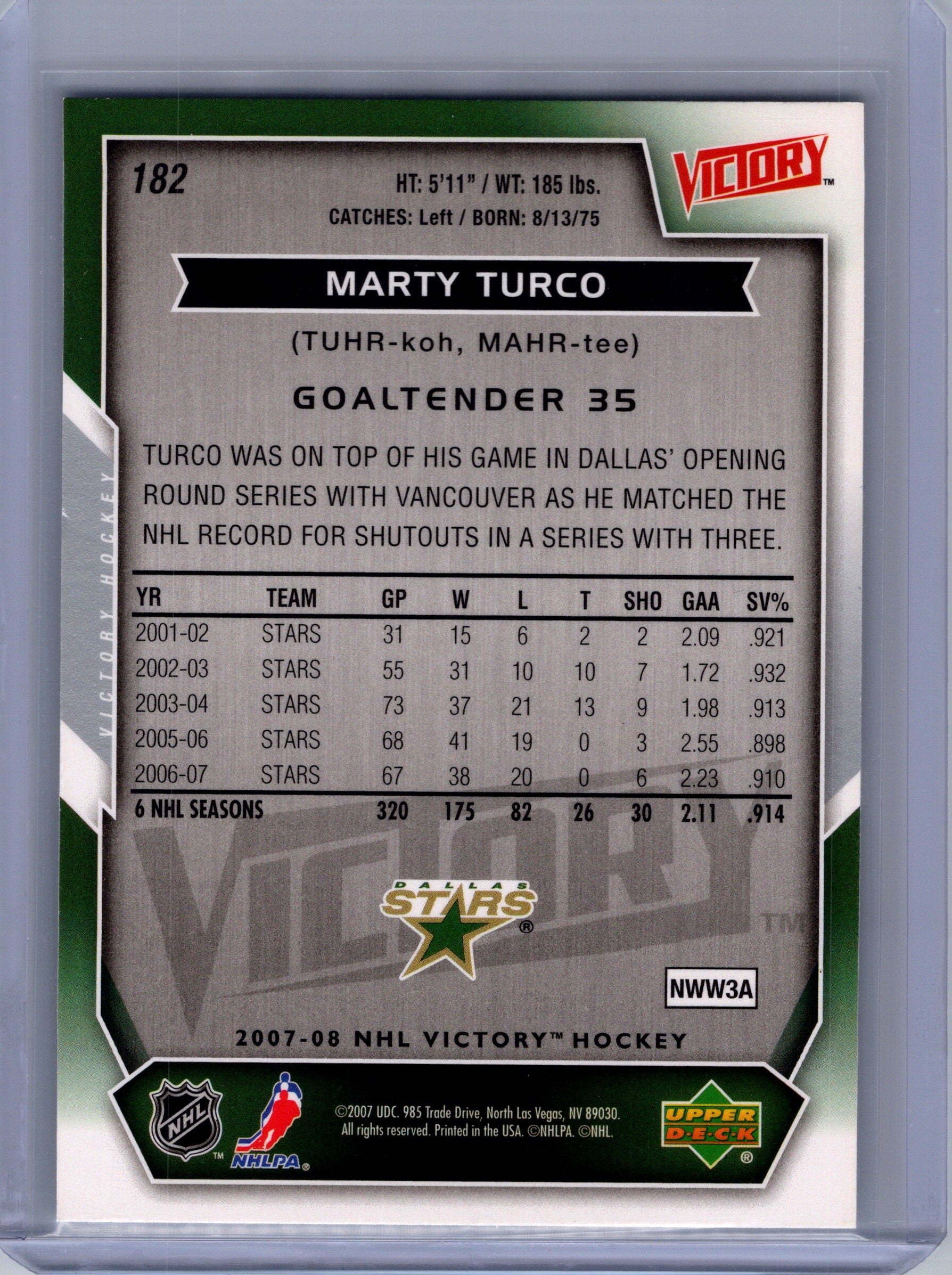 2007-08 Upper Deck Victory #182 Marty Turco