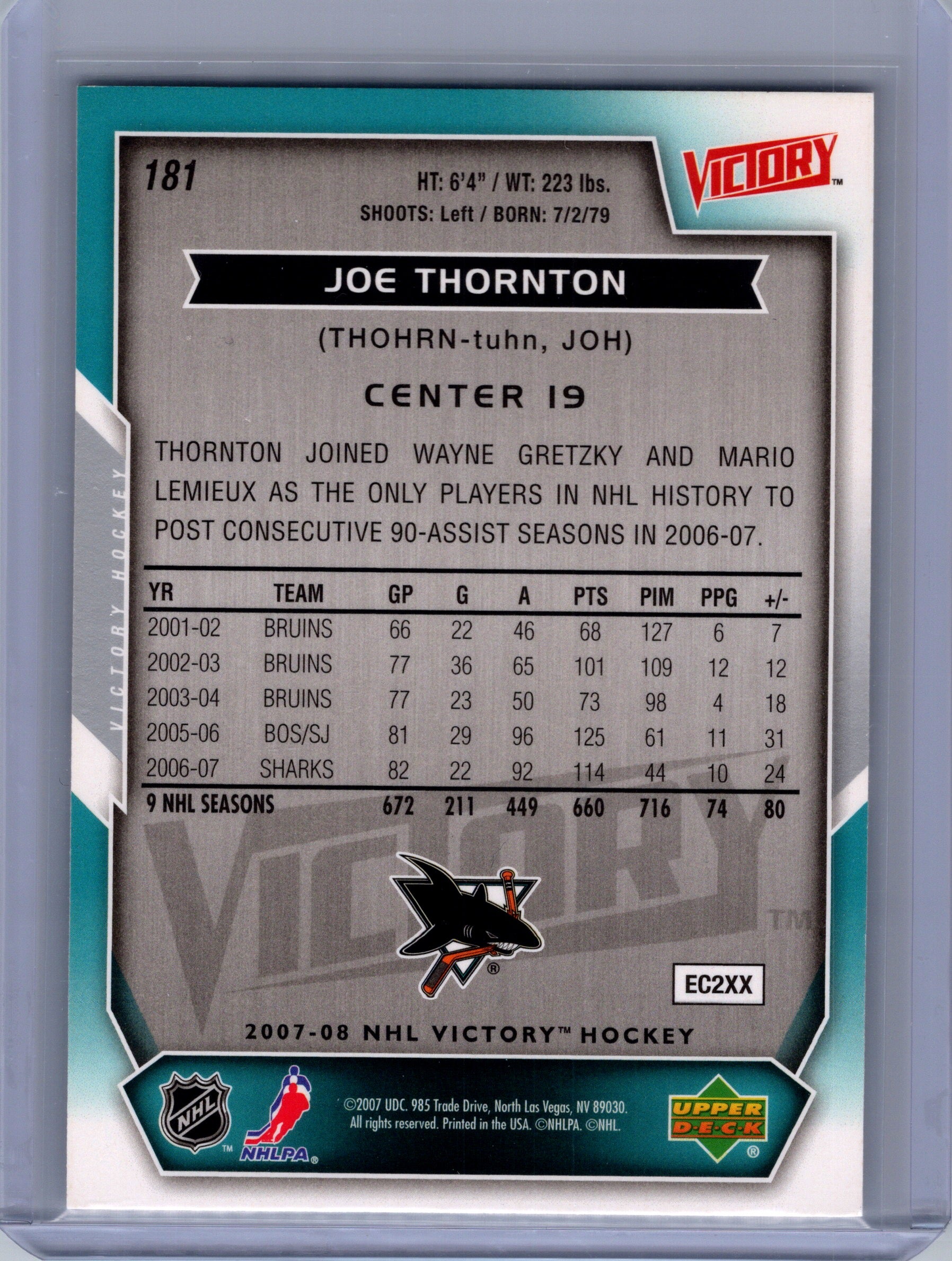 2007-08 Upper Deck Victory #181 Joe Thornton