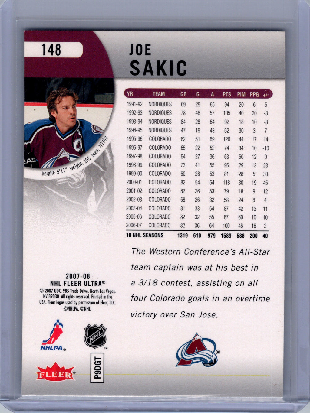 2007-08 Ultra #148 Joe Sakic