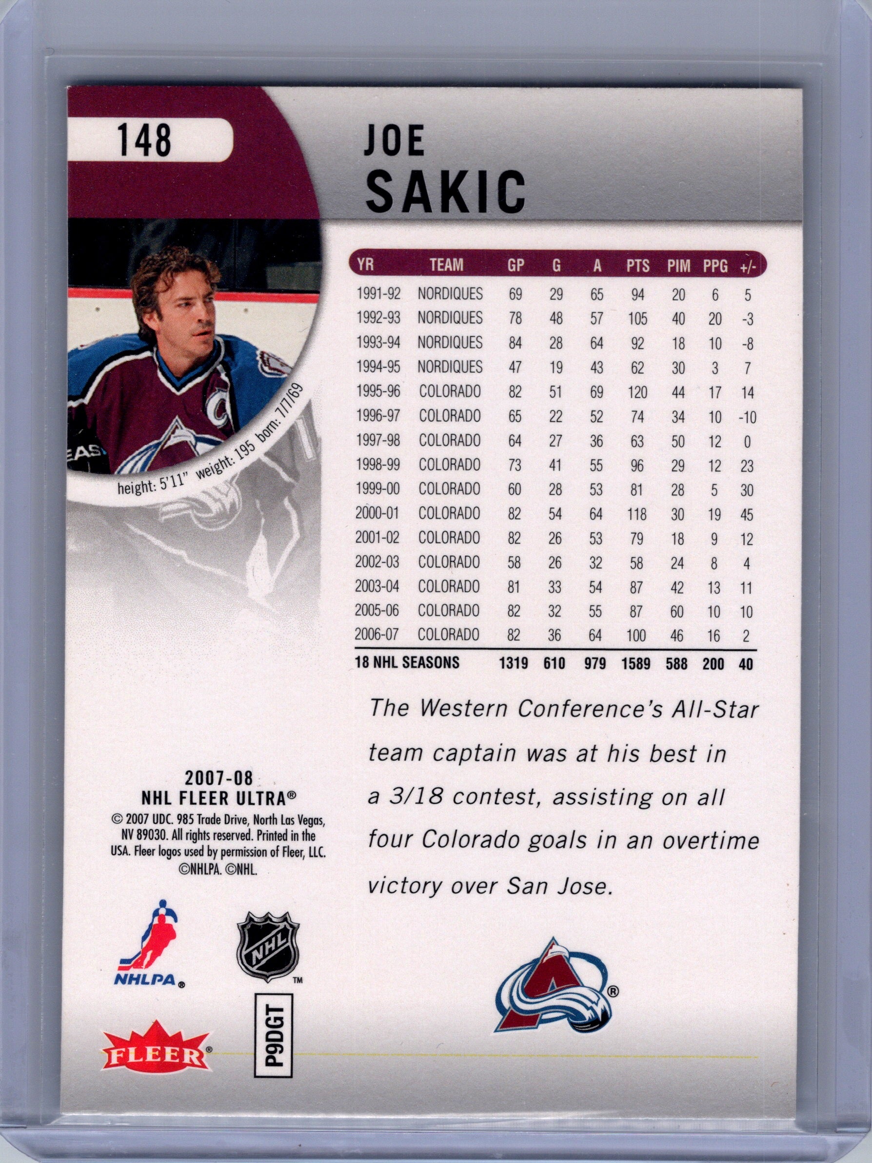 2007-08 Ultra #148 Joe Sakic