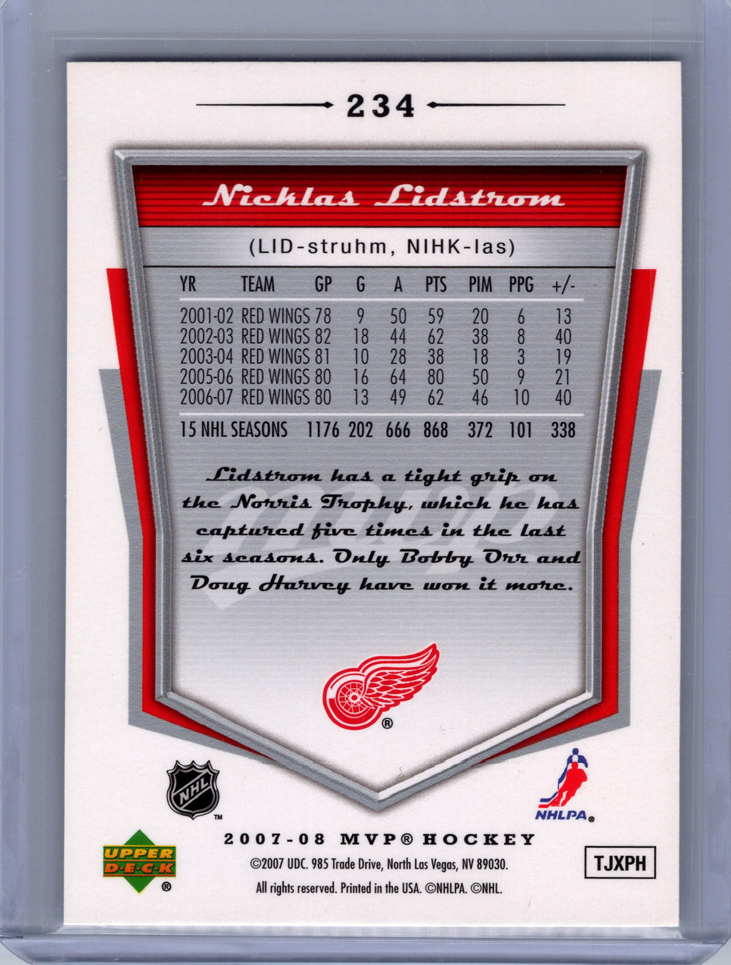 2007-08 Upper Deck MVP #234 Nicklas Lidstrom