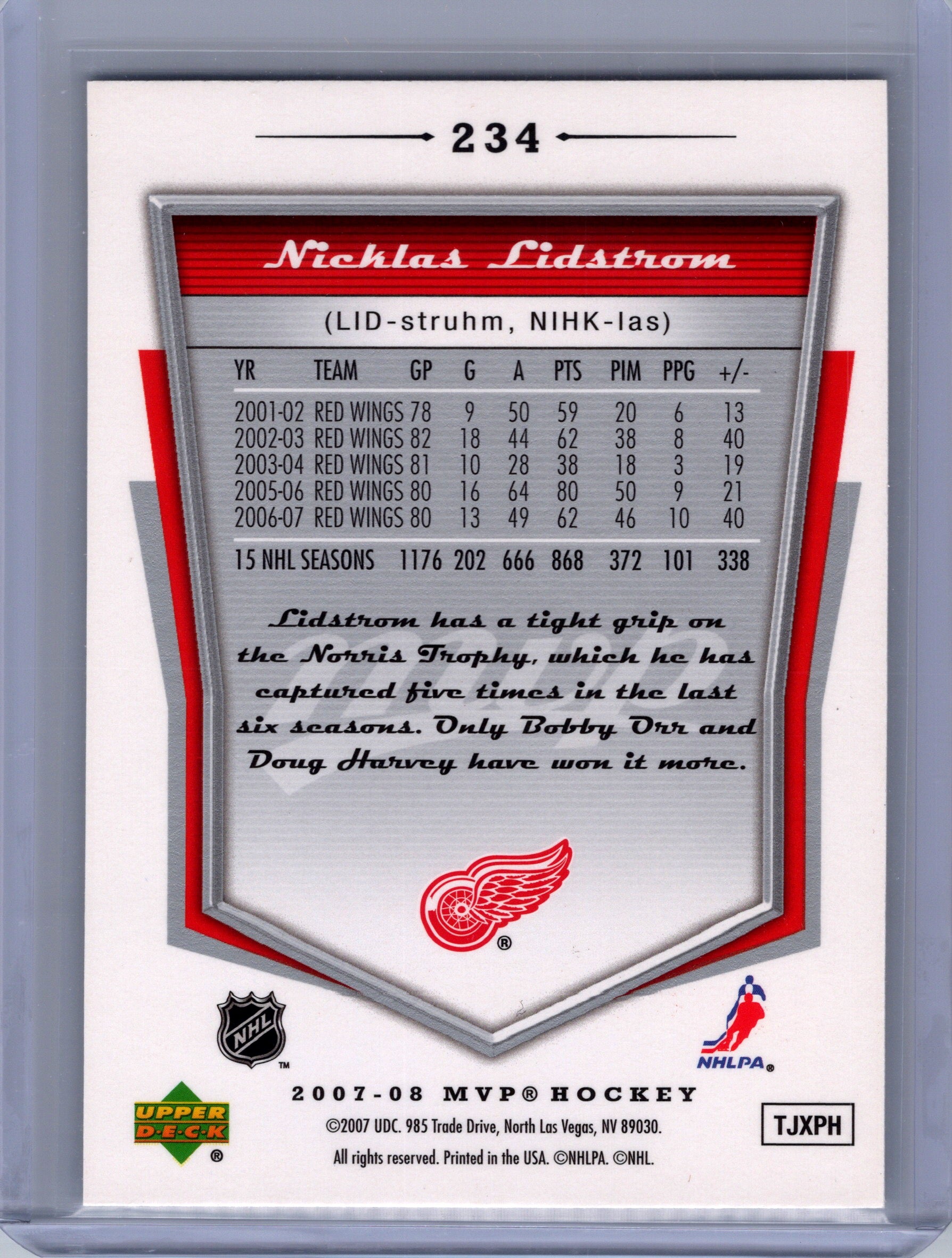 2007-08 Upper Deck MVP #234 Nicklas Lidstrom
