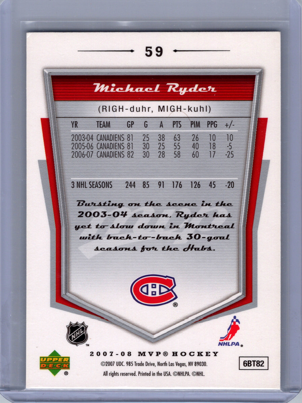 2007-08 Upper Deck MVP #59 Michael Ryder