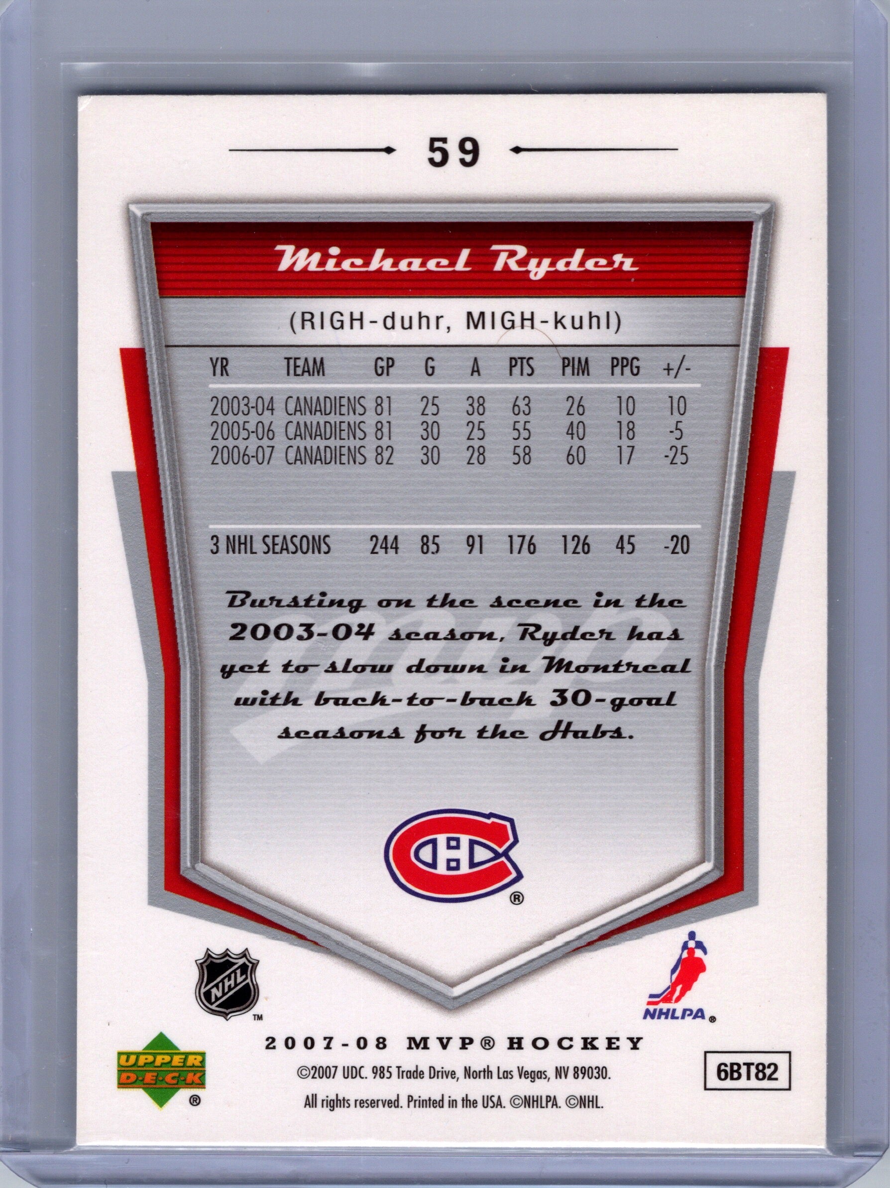 2007-08 Upper Deck MVP #59 Michael Ryder