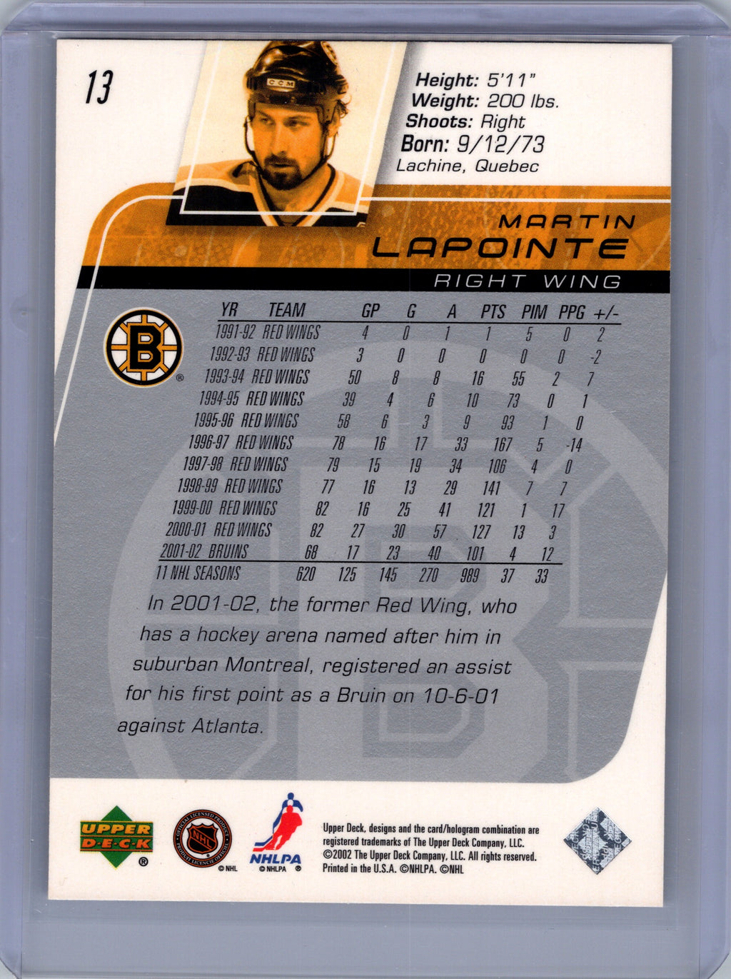 2002-03 Upper Deck #13 Martin Lapointe