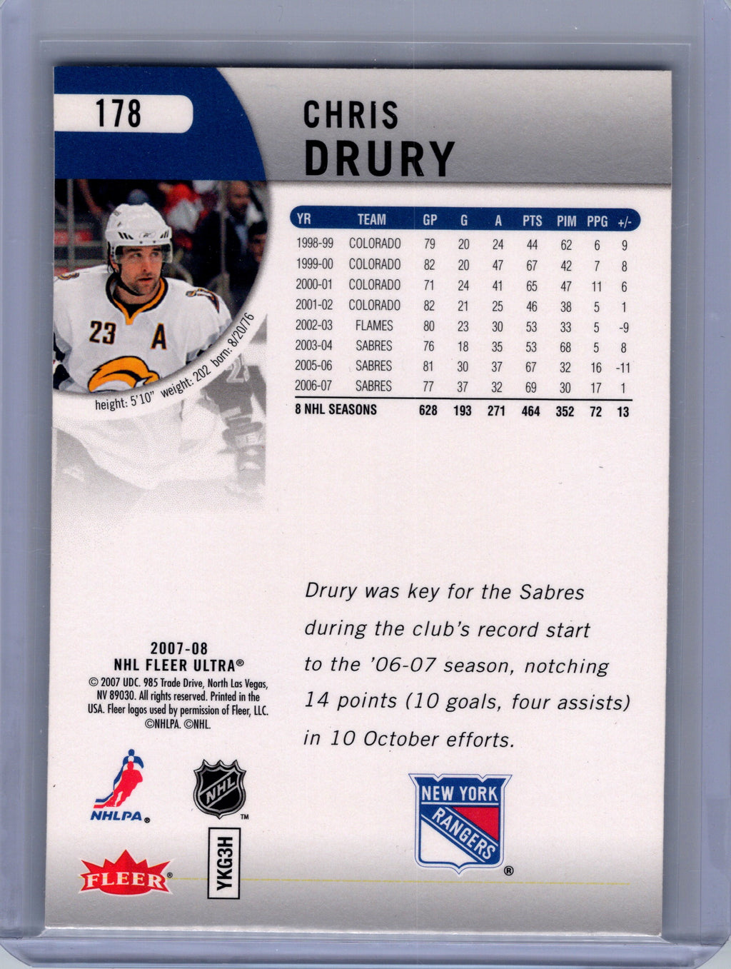 2007-08 Ultra #178 Chris Drury