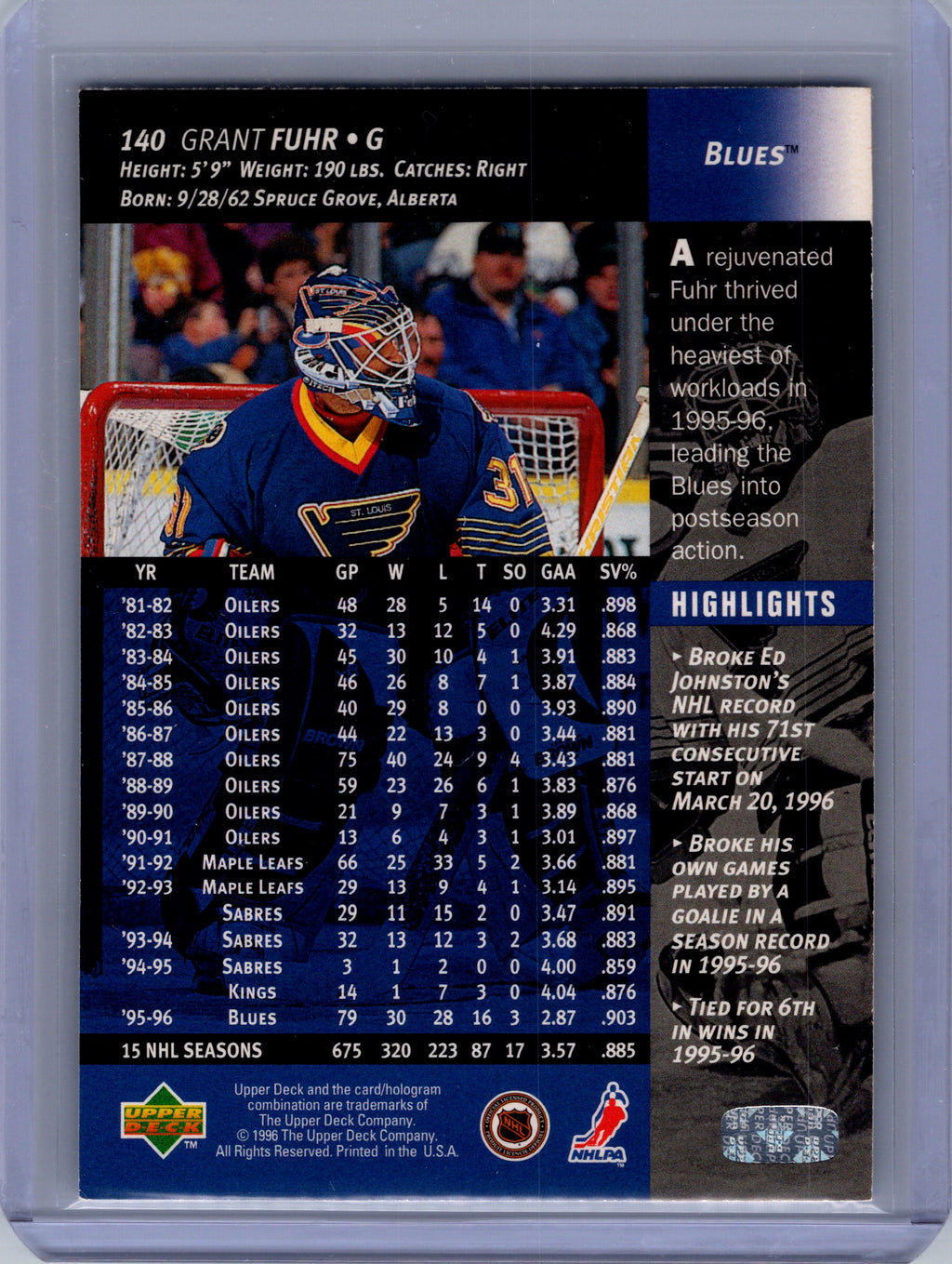 1996-97 Upper Deck #140 Grant Fuhr