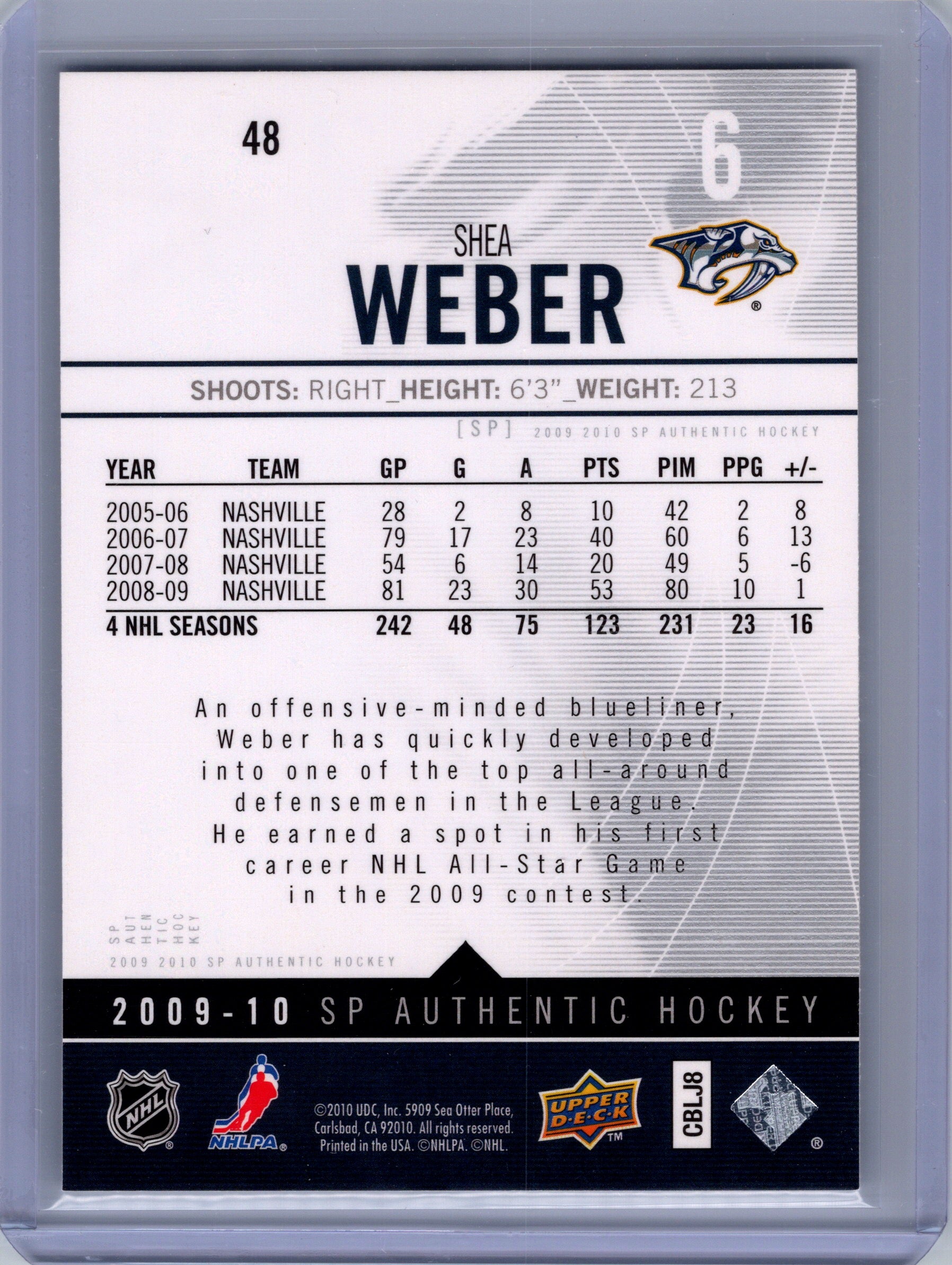 2009-10 SP Authentic #48 Shea Weber