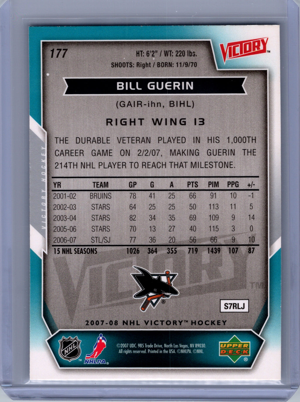 2007-08 Upper Deck Victory #177 Bill Guerin