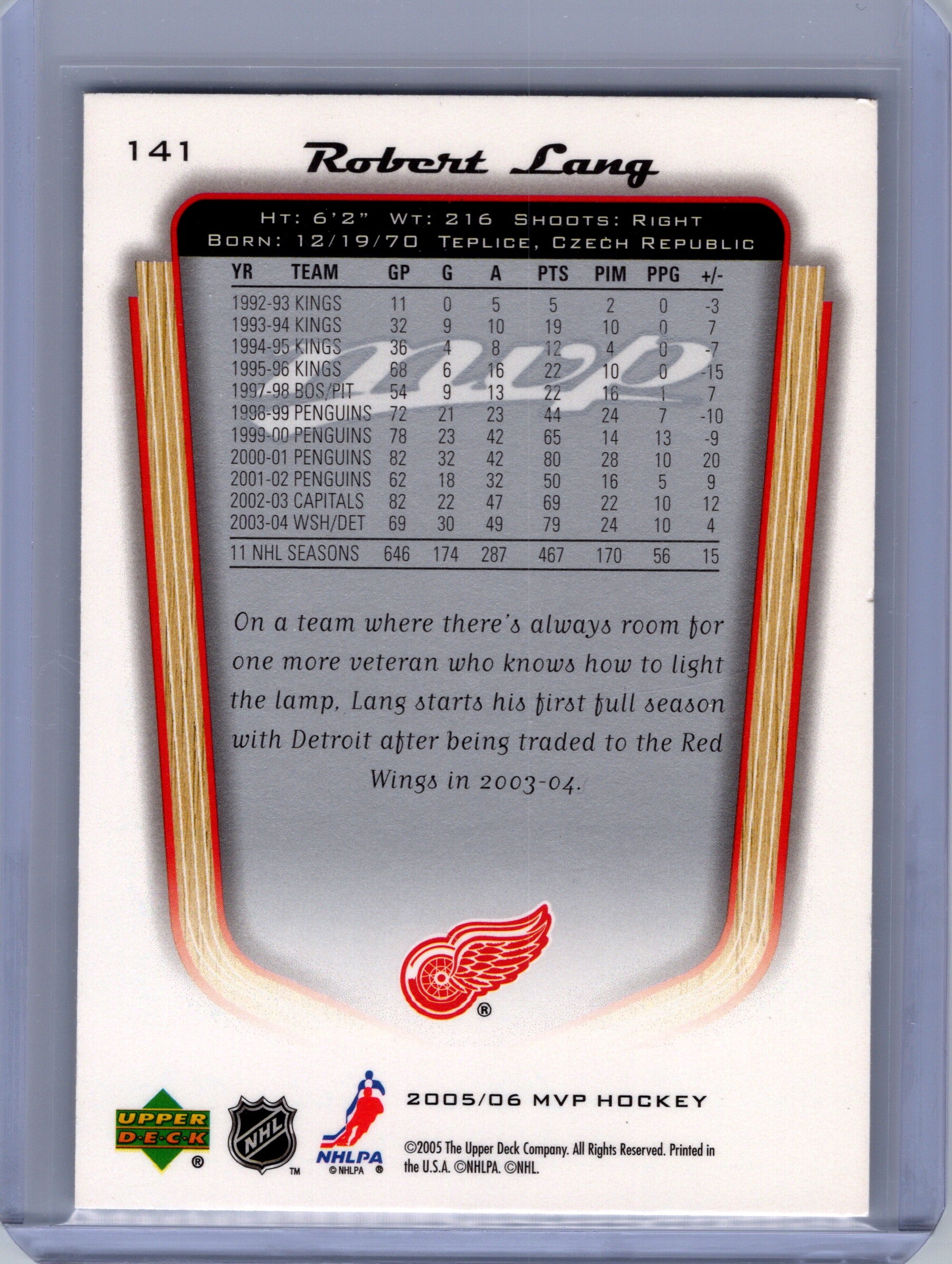 2005-06 Upper Deck MVP #141 Robert Lang
