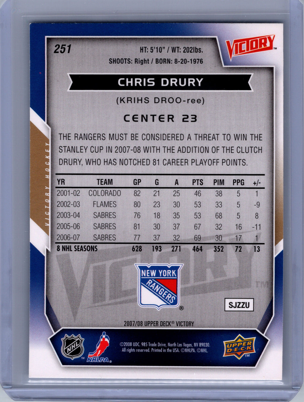 2007-08 Upper Deck Victory #251 Chris Drury