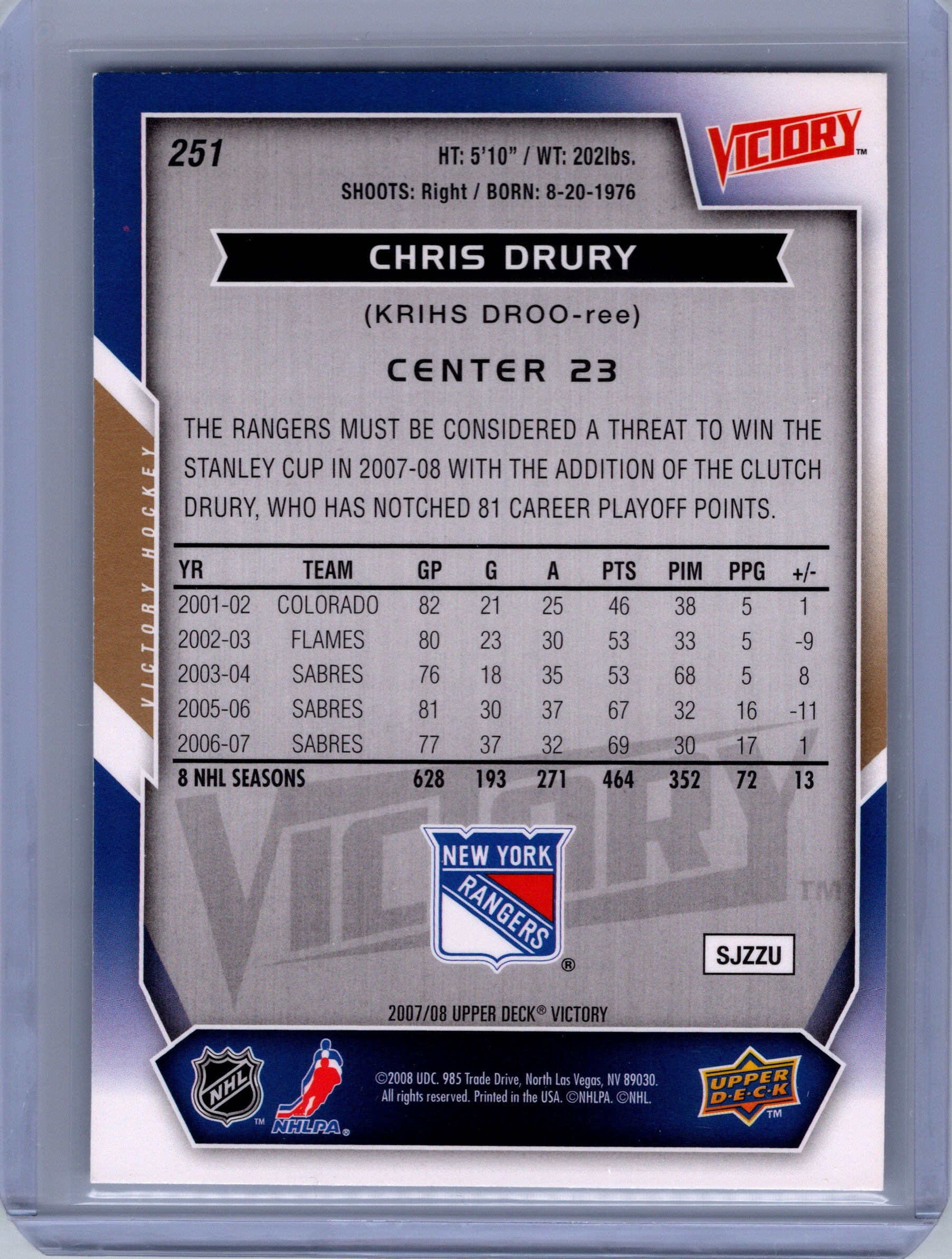 2007-08 Upper Deck Victory #251 Chris Drury