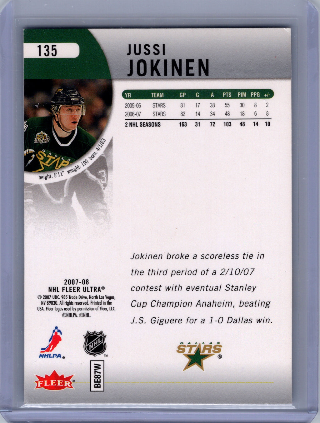 2007-08 Ultra #135 Jussi Jokinen