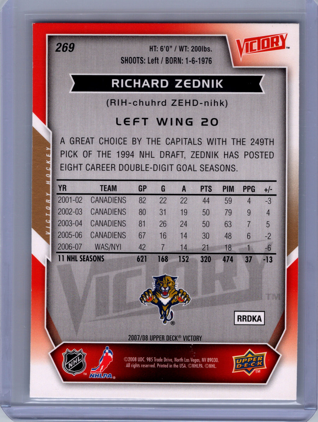 2007-08 Upper Deck Victory #269 Richard Zednik