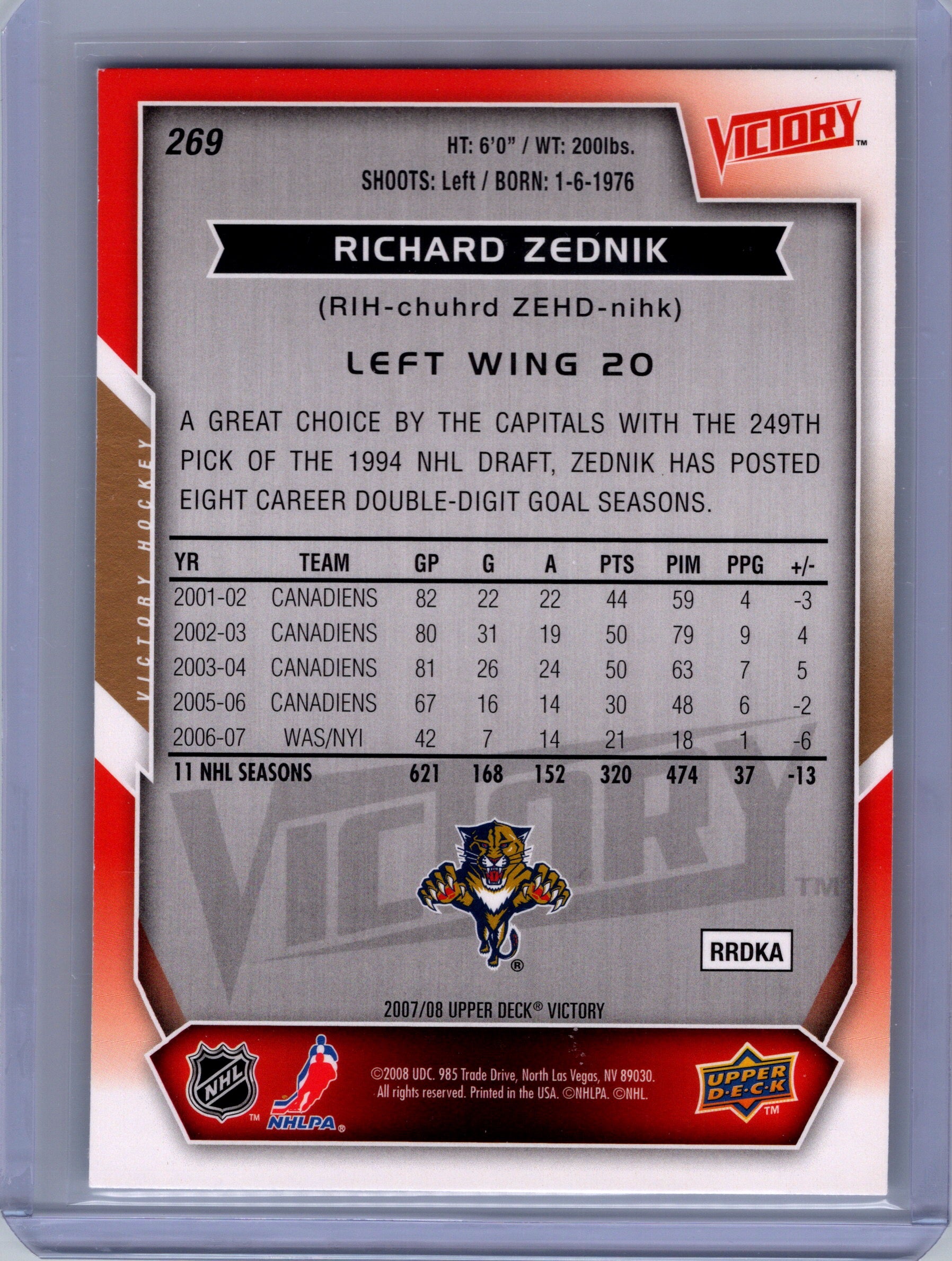 2007-08 Upper Deck Victory #269 Richard Zednik