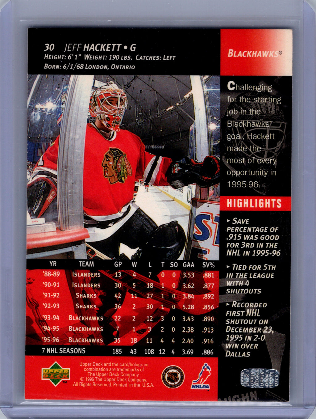 1996-97 Upper Deck #30 Jeff Hackett