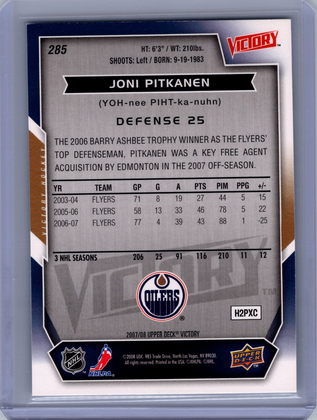 2007-08 Upper Deck Victory #285 Joni Pitkanen