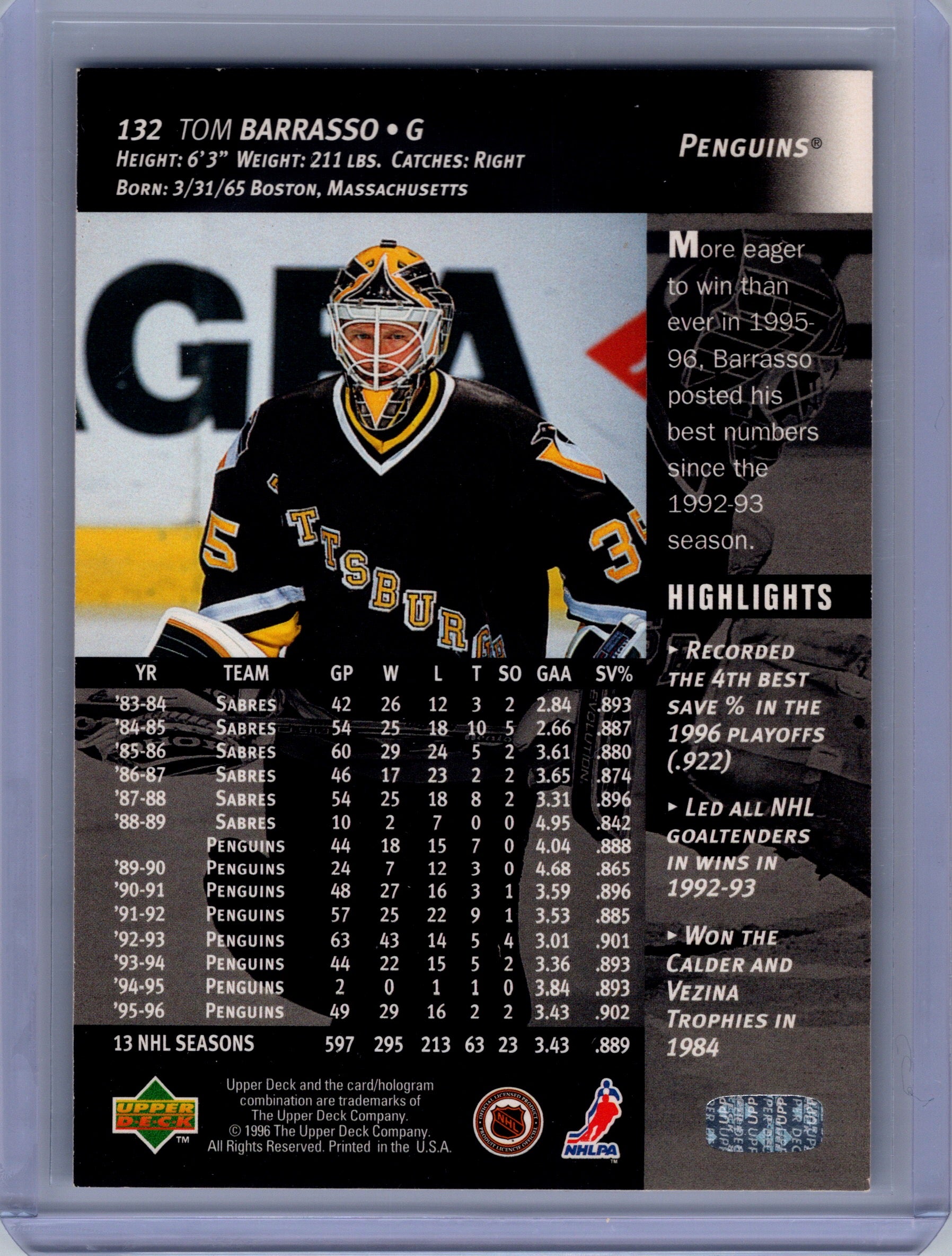1996-97 Upper Deck #132 Tom Barrasso