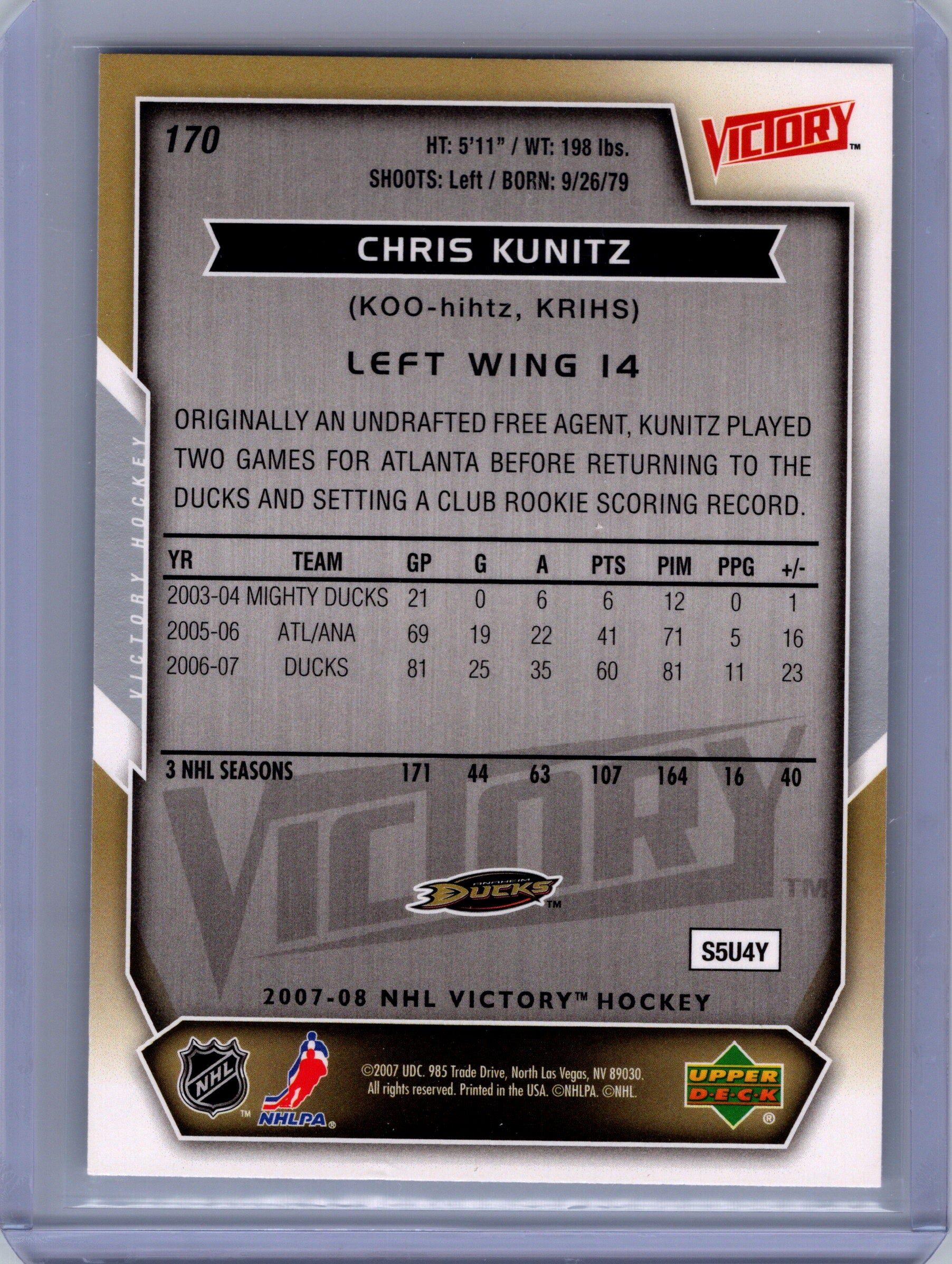 2007-08 Upper Deck Victory #170 Chris Kunitz
