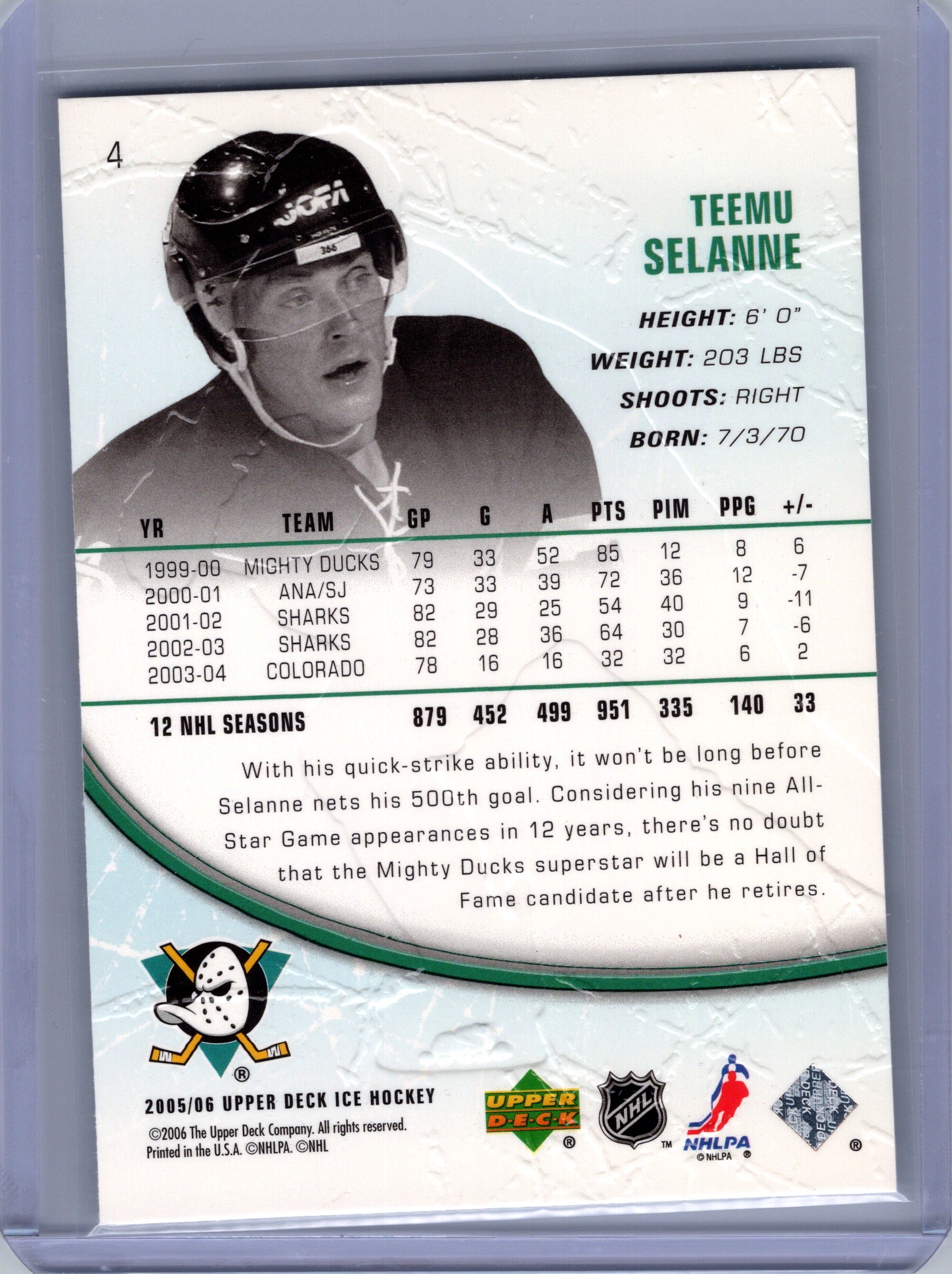 2005-06 Upper Deck Ice #4 Teemu Selanne