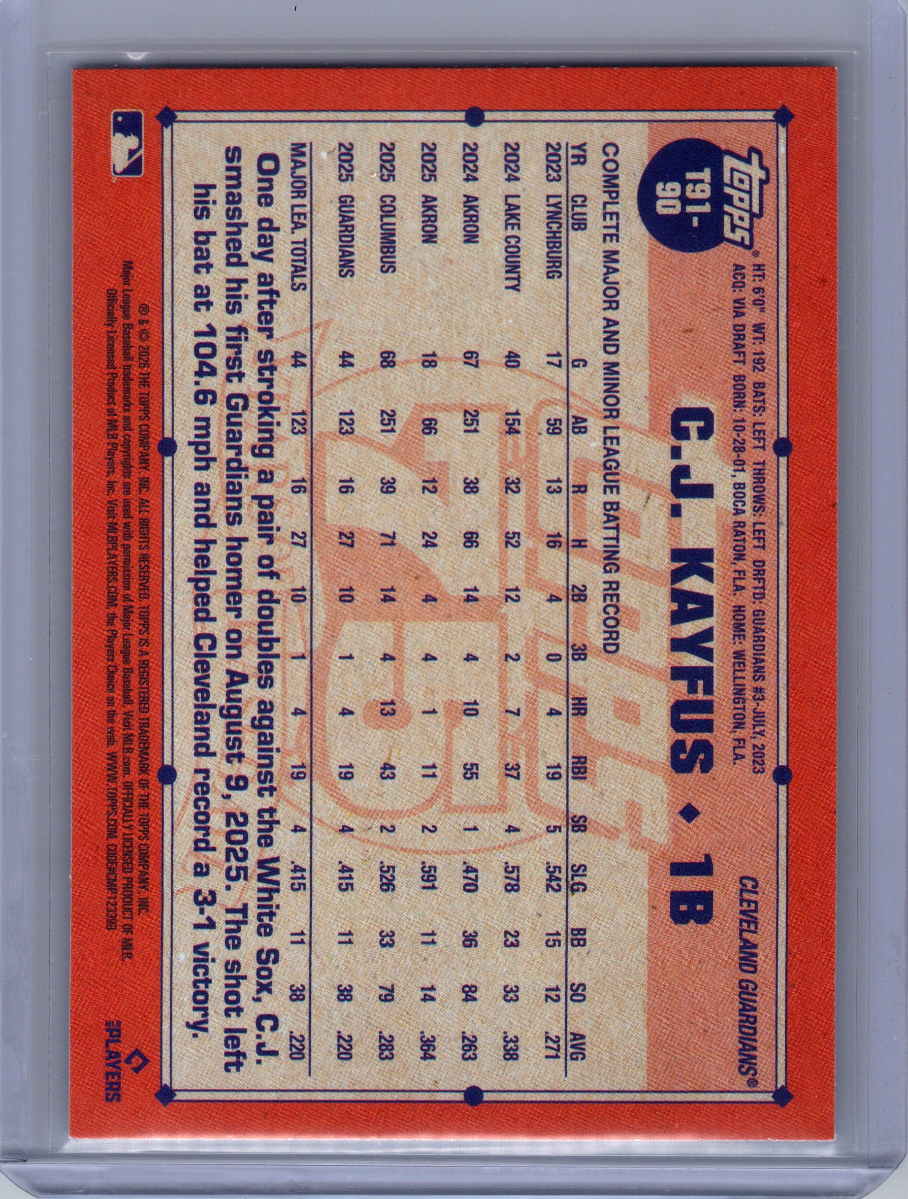 2026 Topps #T91-90 C.J. Kayfus 1991 Topps Baseball 35th Anniversary (Series One)