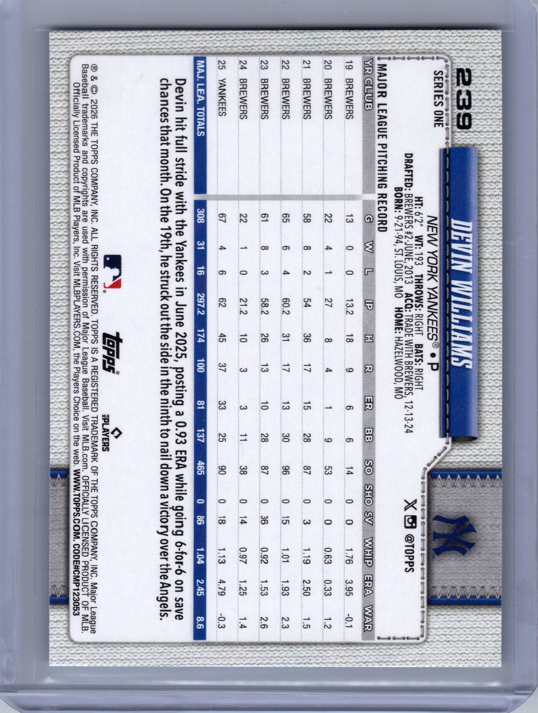 2026 Topps #239 Devin Williams