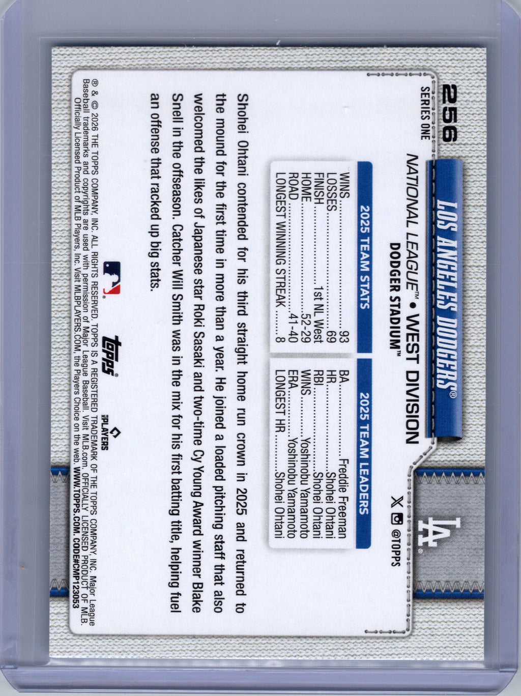 2026 Topps #256 Los Angeles Dodgers