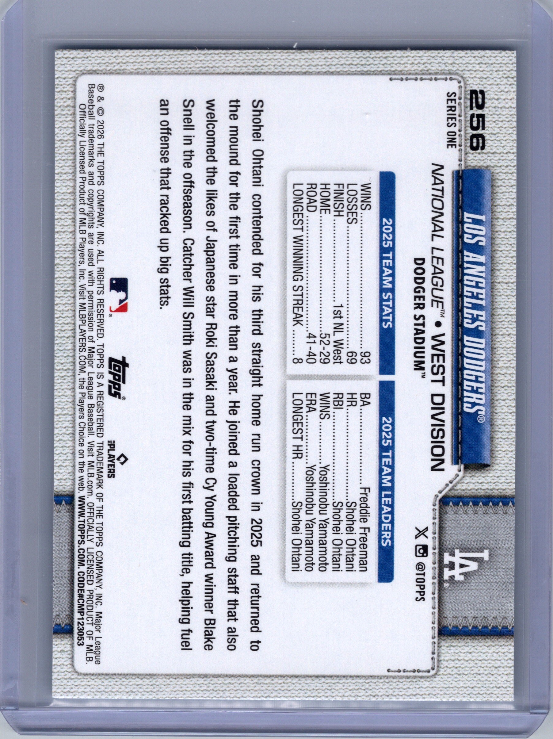 2026 Topps #256 Los Angeles Dodgers