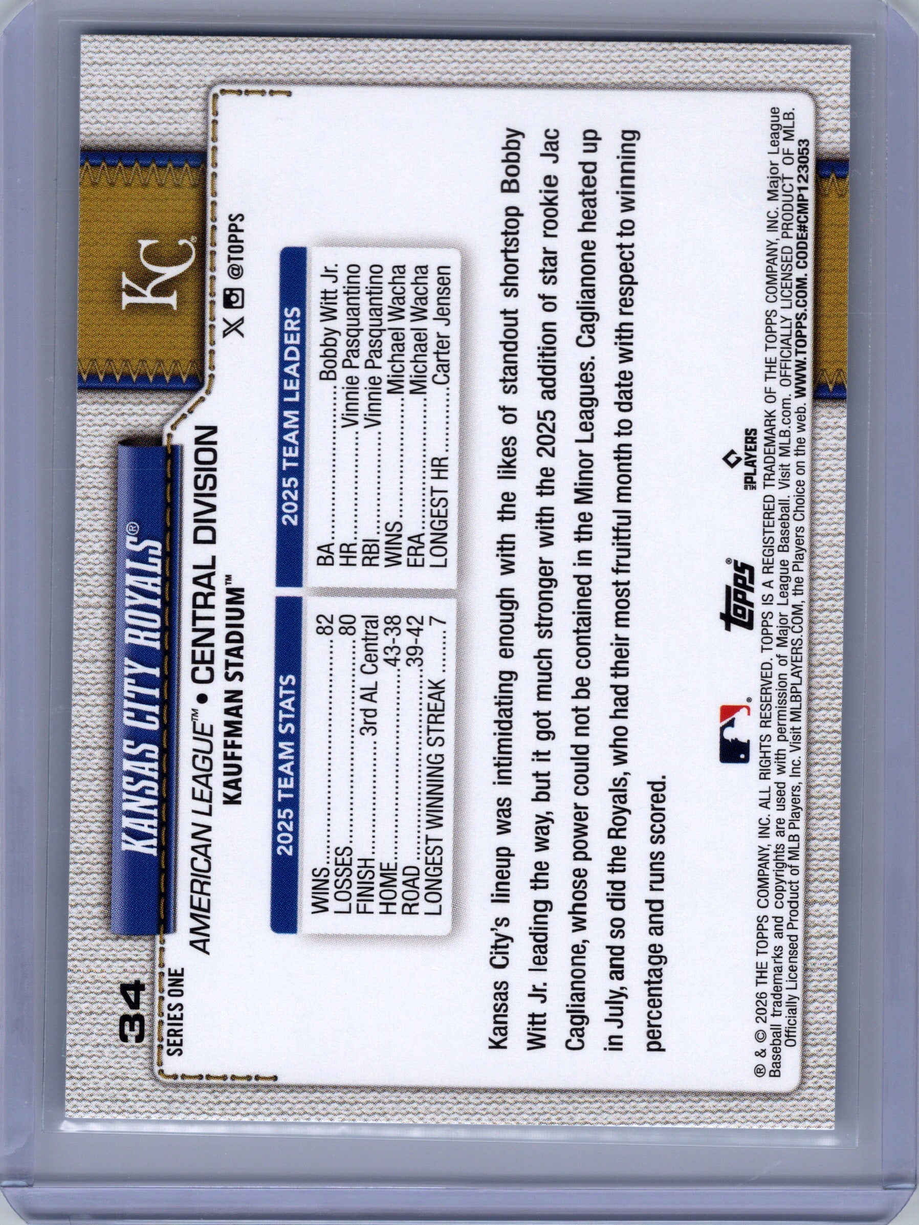 2026 Topps #34 Kansas City Royals