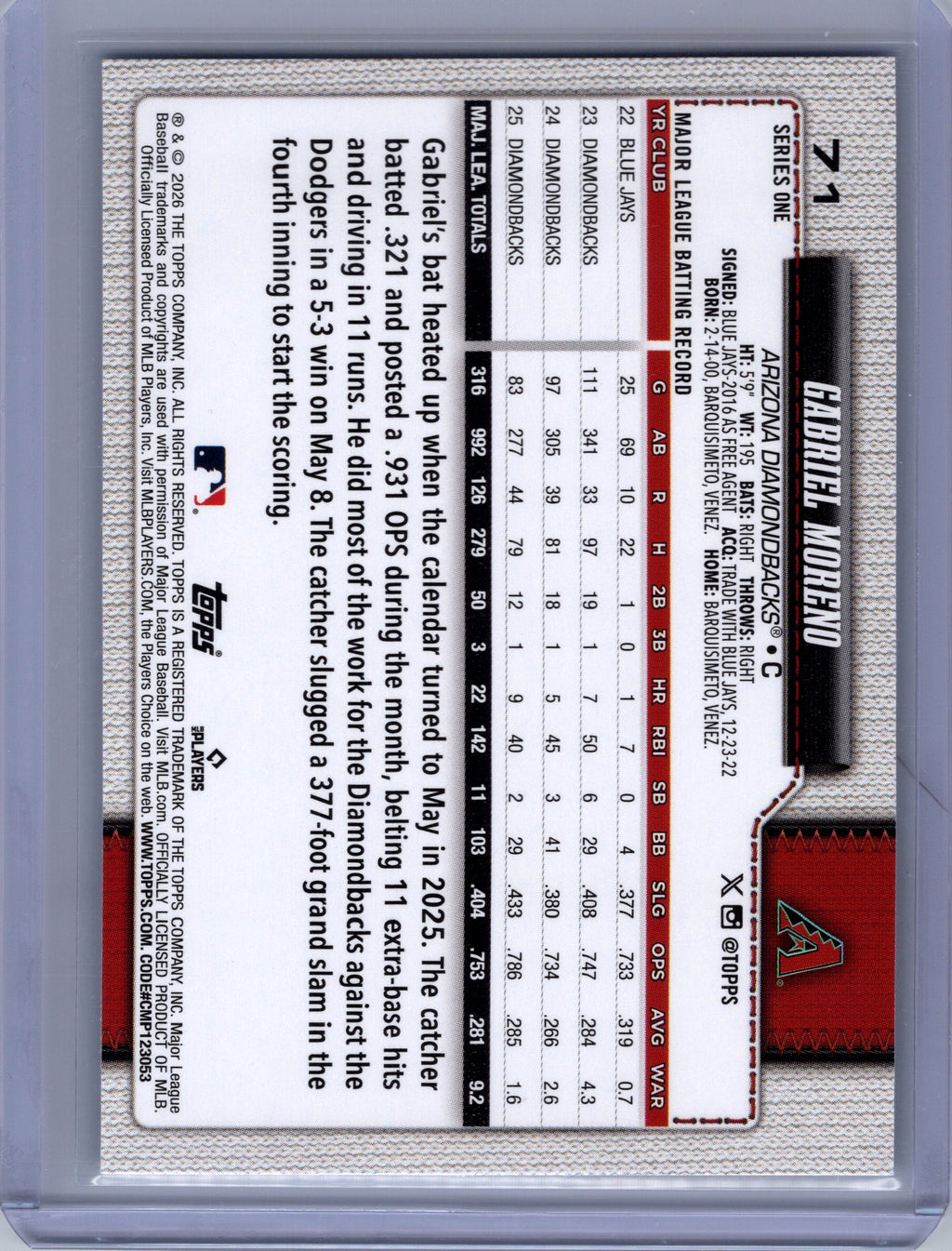 2026 Topps #71 Gabriel Moreno