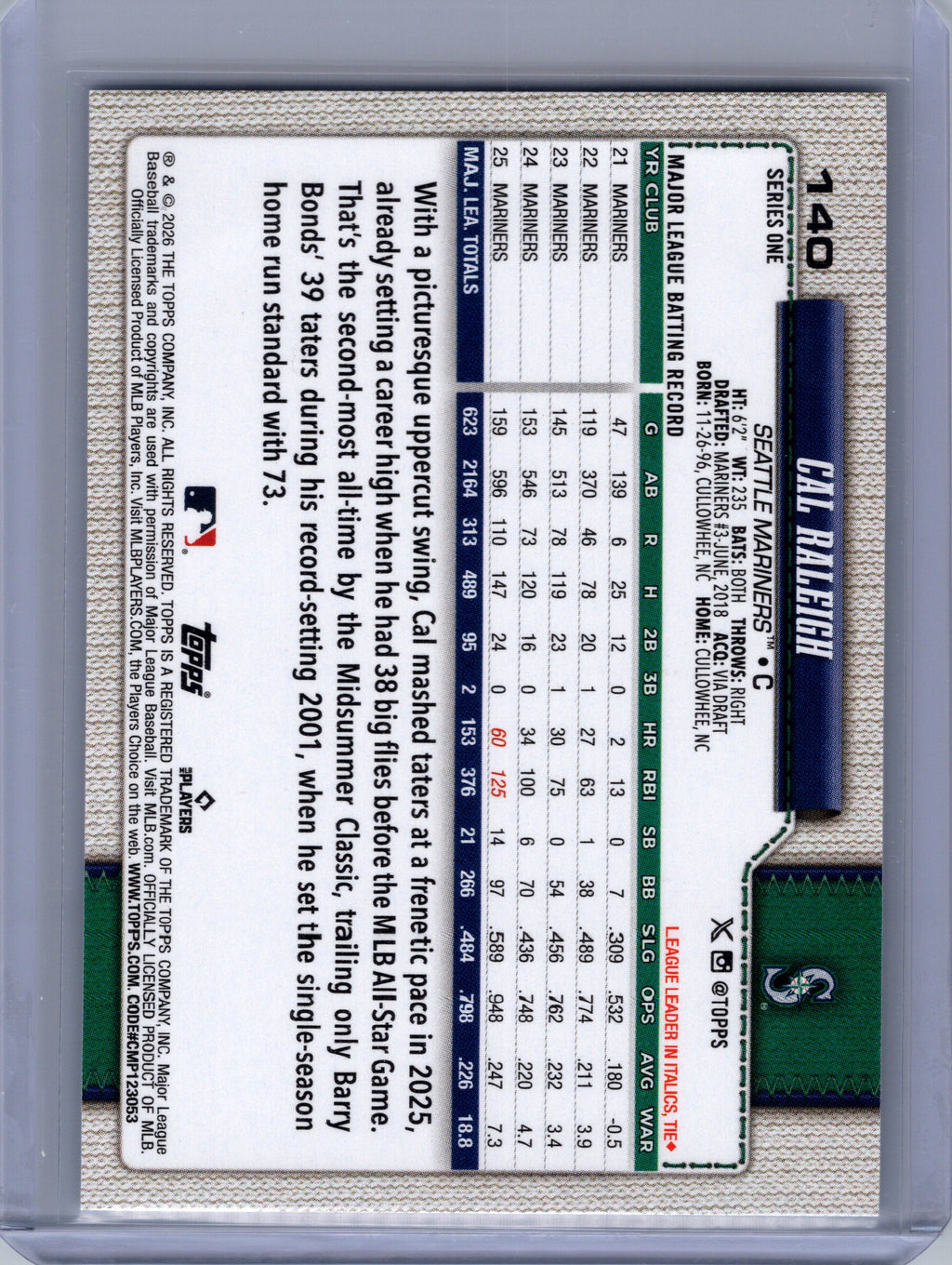 2026 Topps #140 Cal Raleigh