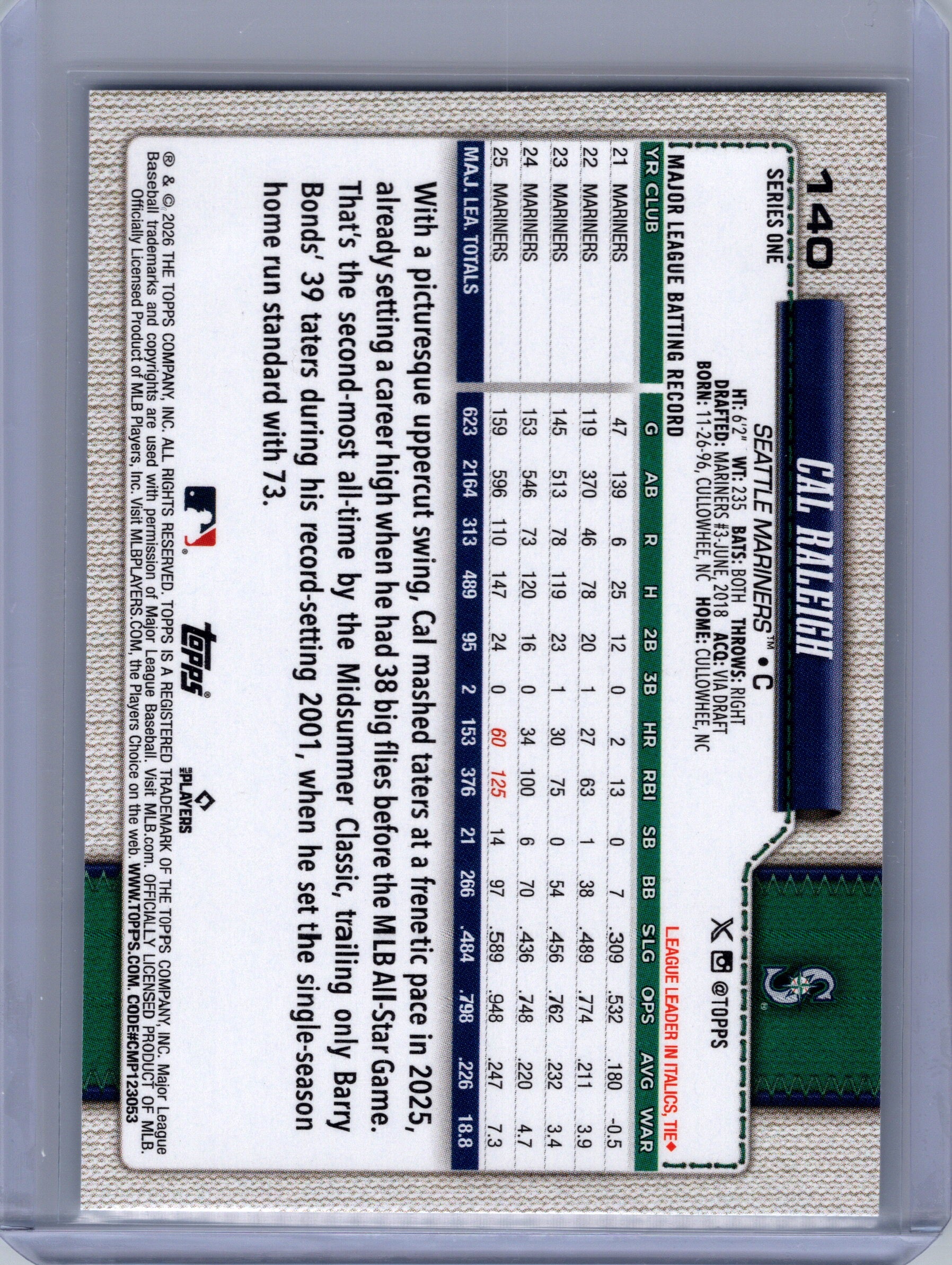 2026 Topps #140 Cal Raleigh