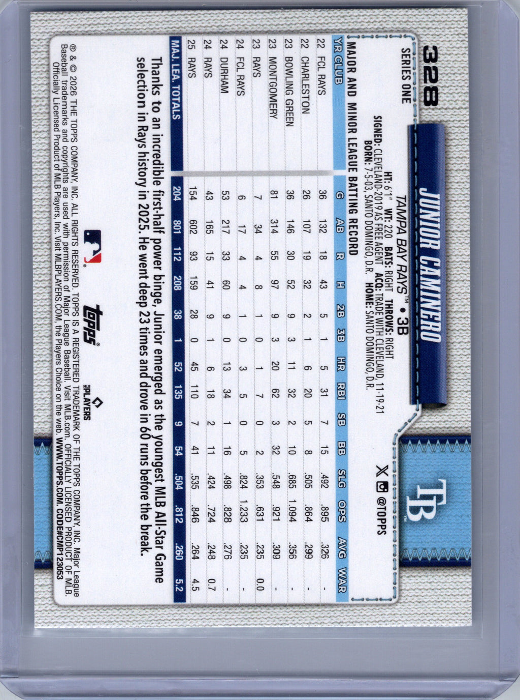 2026 Topps #328 Junior Caminero